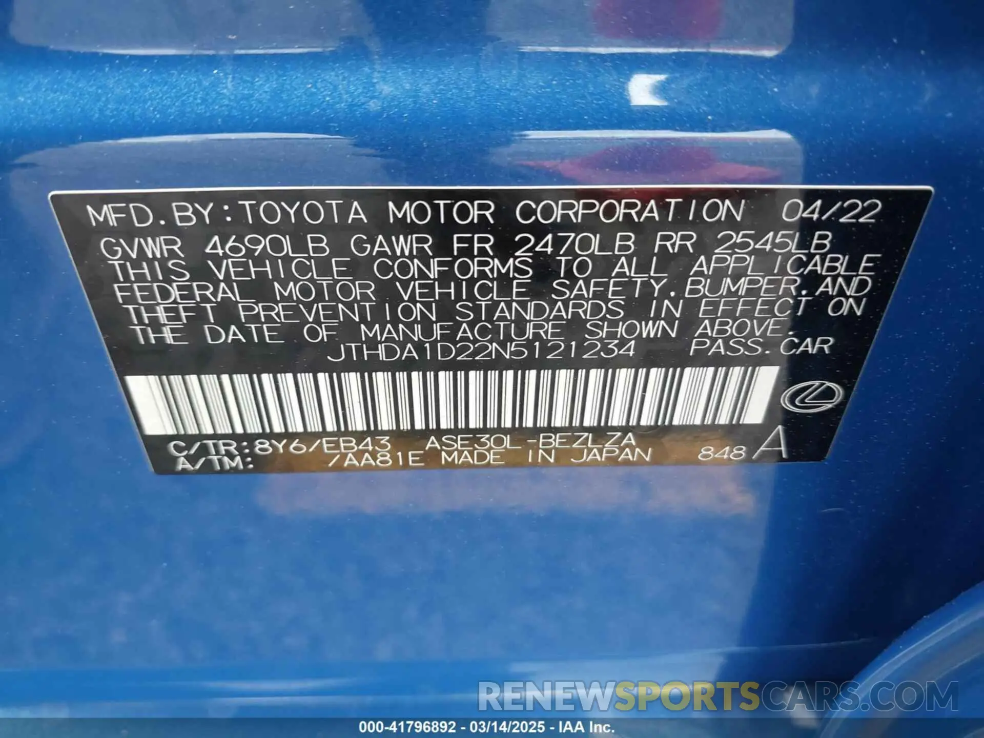 9 Photograph of a damaged car JTHDA1D22N5121234 LEXUS IS 300 2022