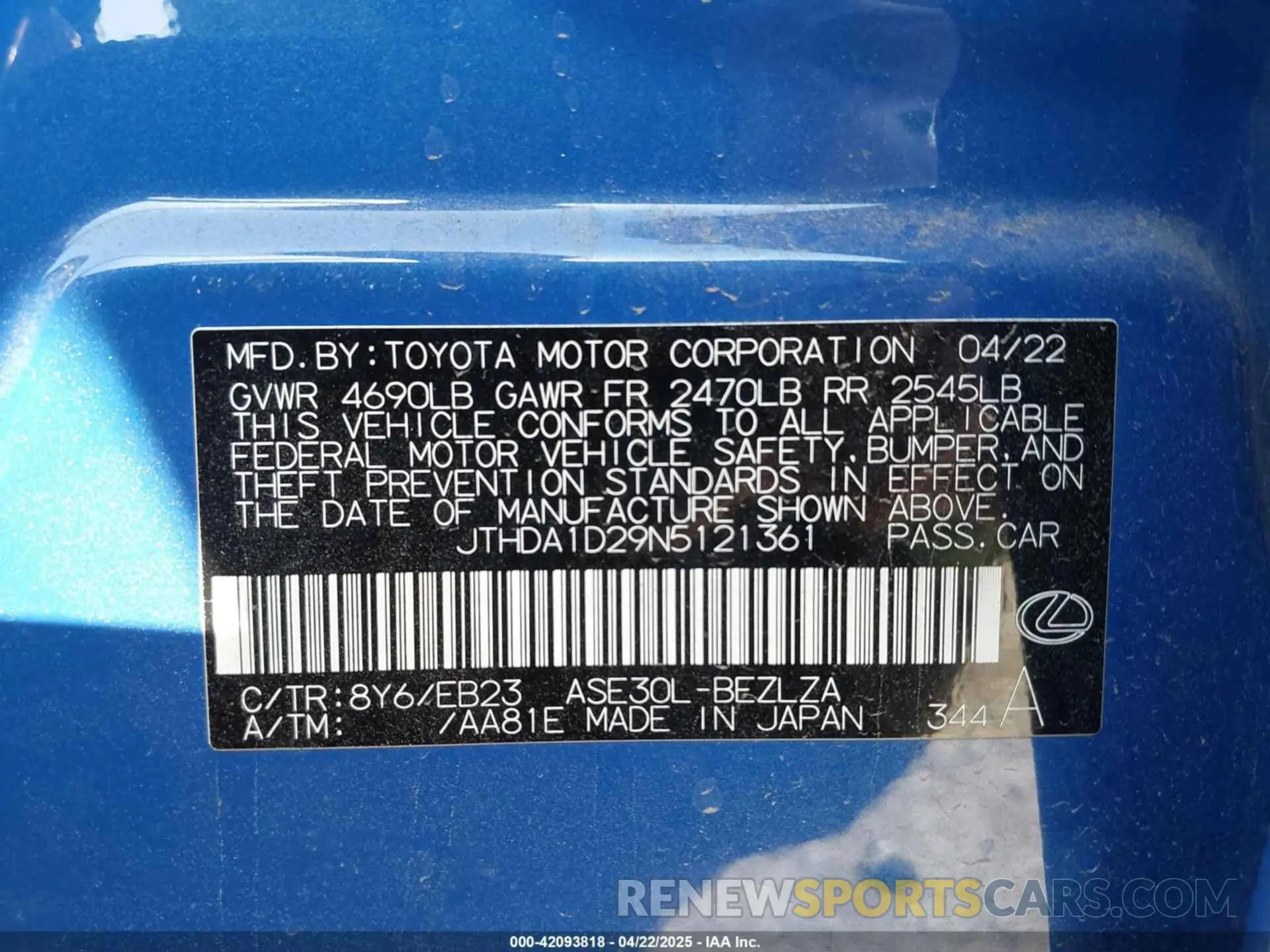 9 Фотография поврежденного автомобиля JTHDA1D29N5121361 LEXUS IS 300 2022