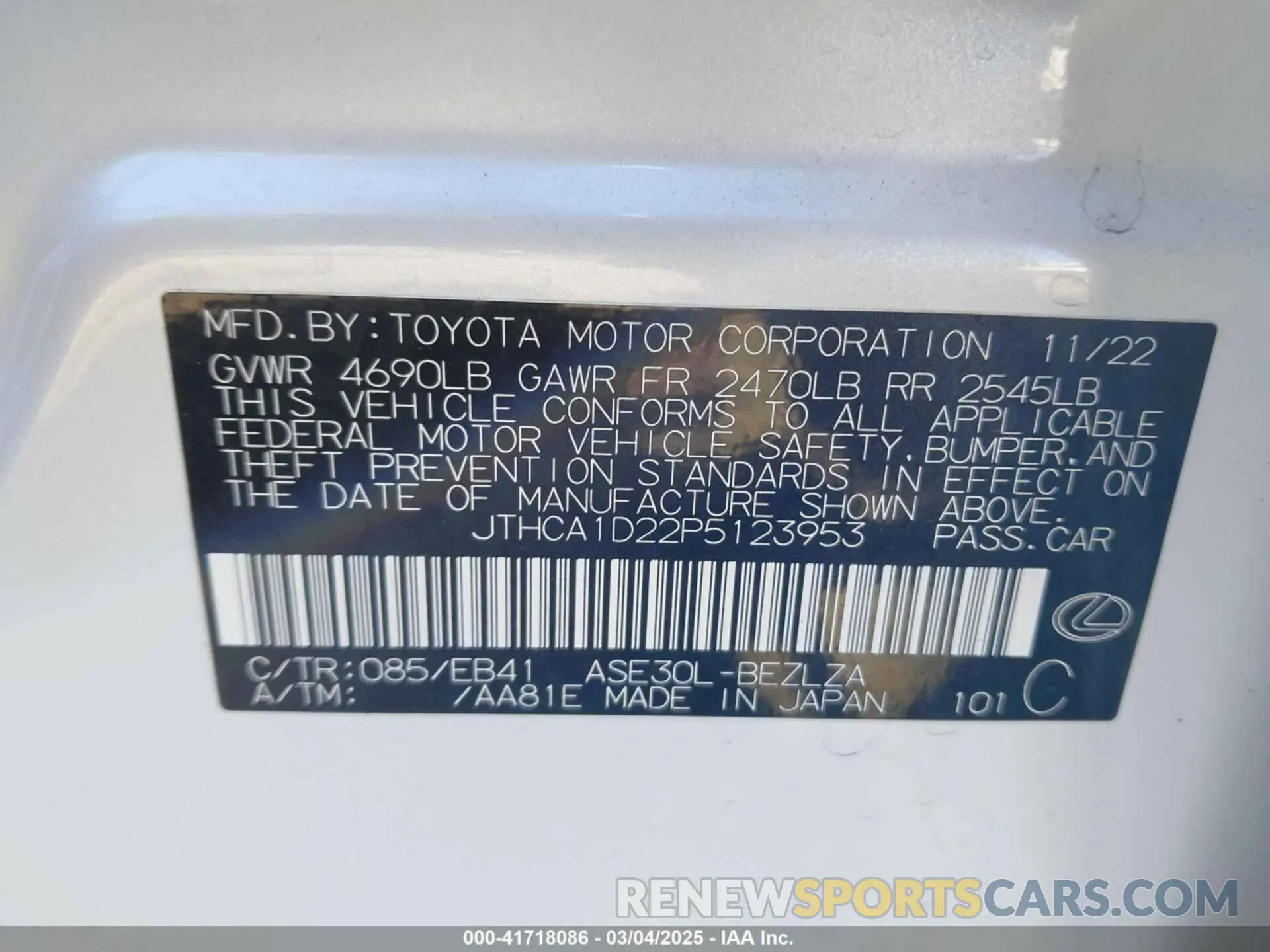 9 Фотография поврежденного автомобиля JTHCA1D22P5123953 LEXUS IS 300 2023