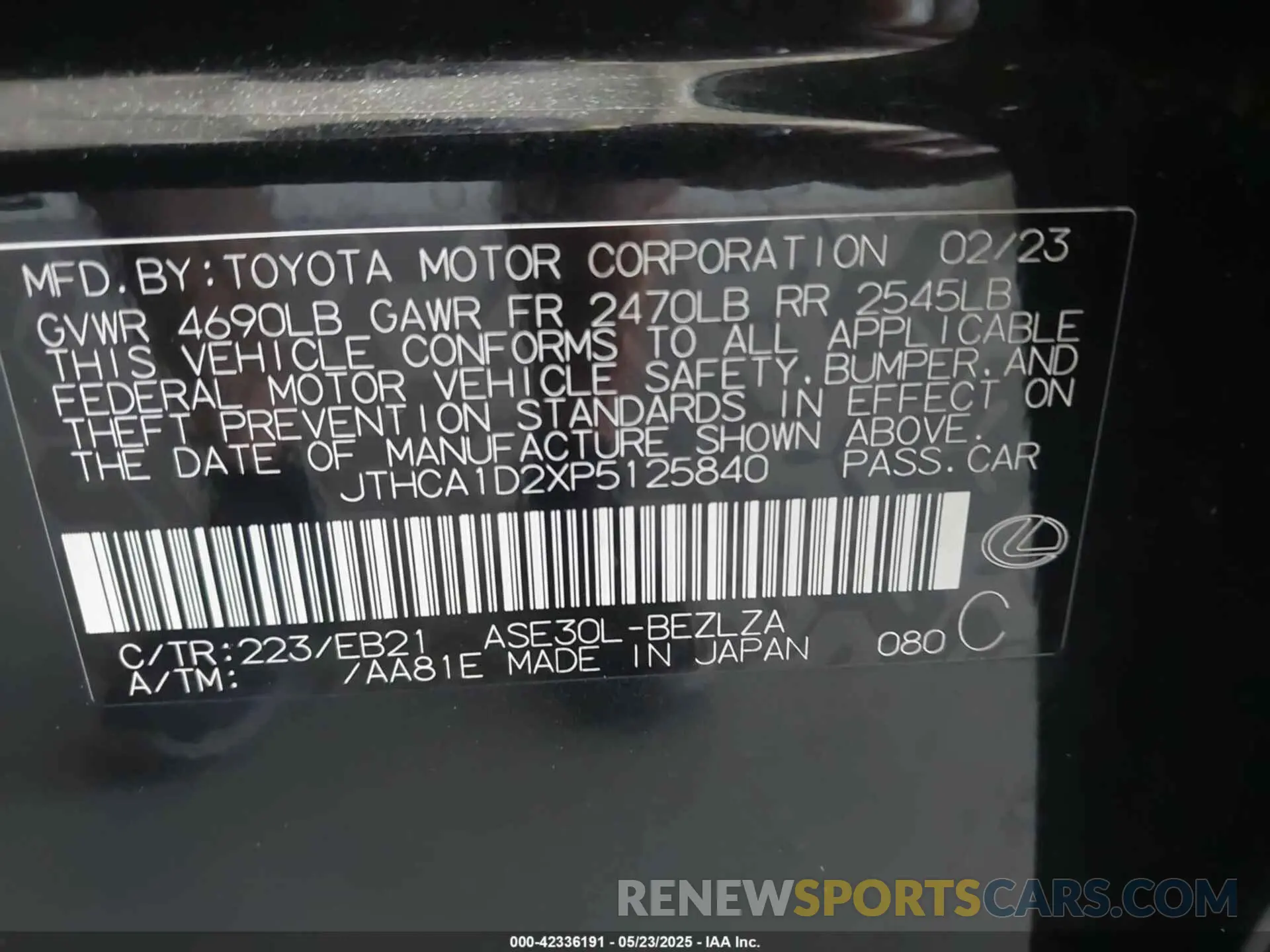 9 Фотография поврежденного автомобиля JTHCA1D2XP5125840 LEXUS IS 300 2023