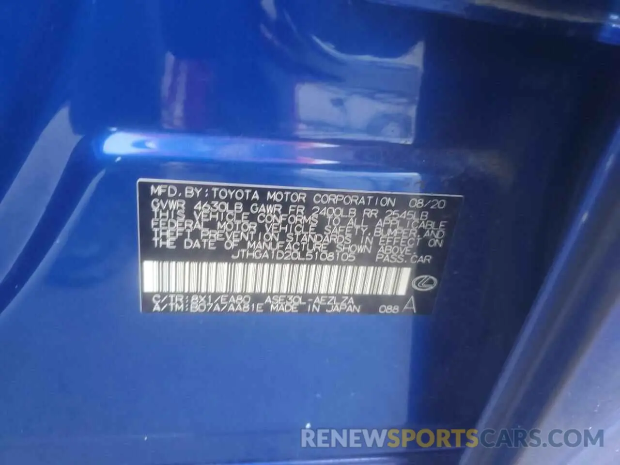 13 Фотография поврежденного автомобиля JTHGA1D20L5108105 LEXUS IS 300 F S 2020