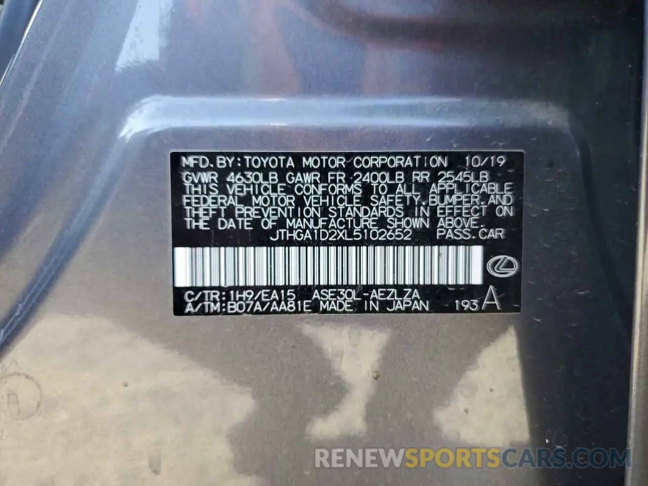 13 Фотография поврежденного автомобиля JTHGA1D2XL5102652 LEXUS IS 300 F S 2020
