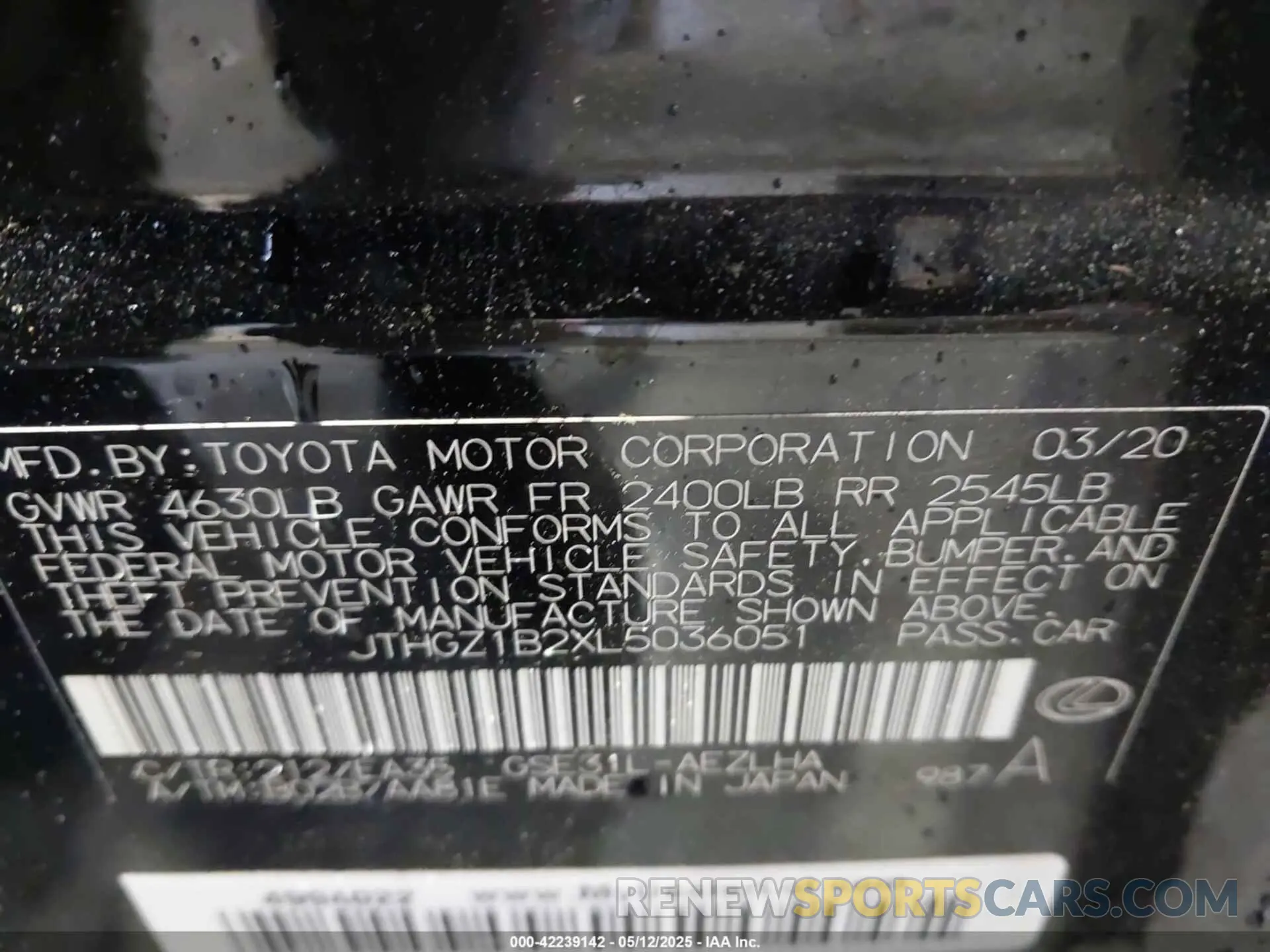 9 Photograph of a damaged car JTHGZ1B2XL5036051 LEXUS IS 350 2020