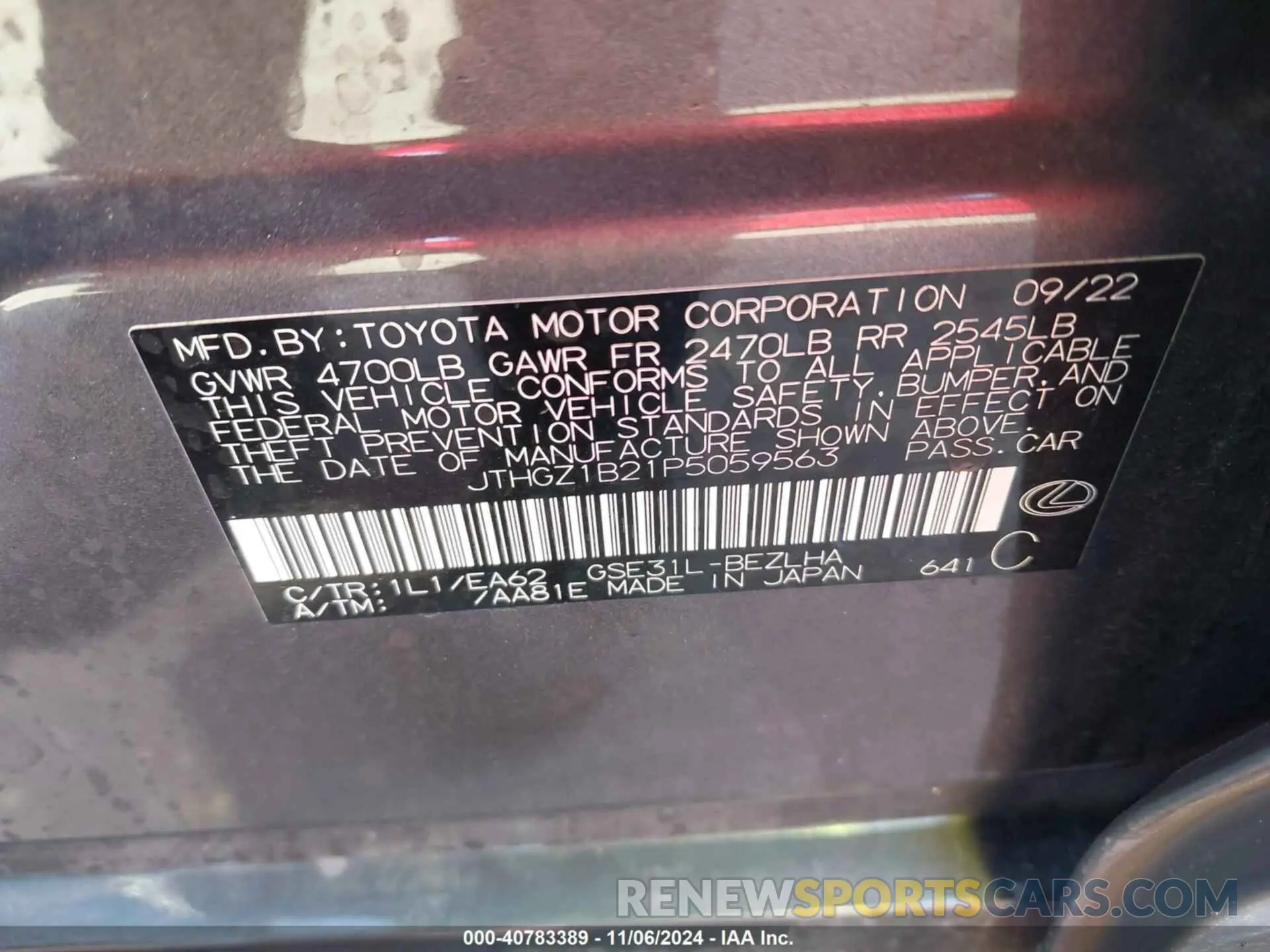 9 Фотография поврежденного автомобиля JTHGZ1B21P5059563 LEXUS IS 350 2023