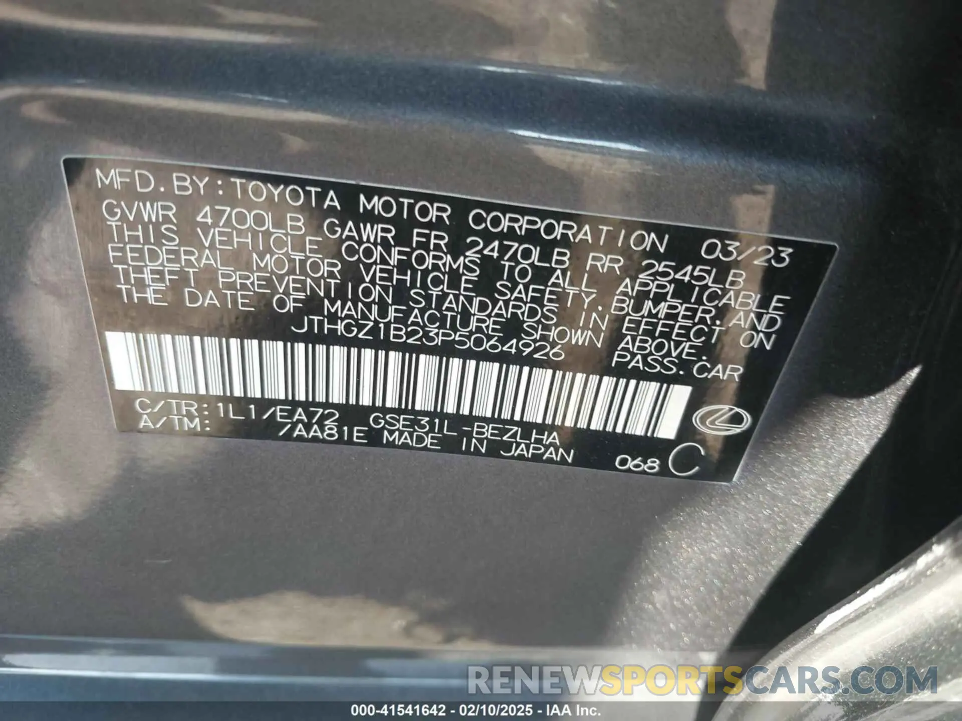 9 Photograph of a damaged car JTHGZ1B23P5064926 LEXUS IS 350 2023