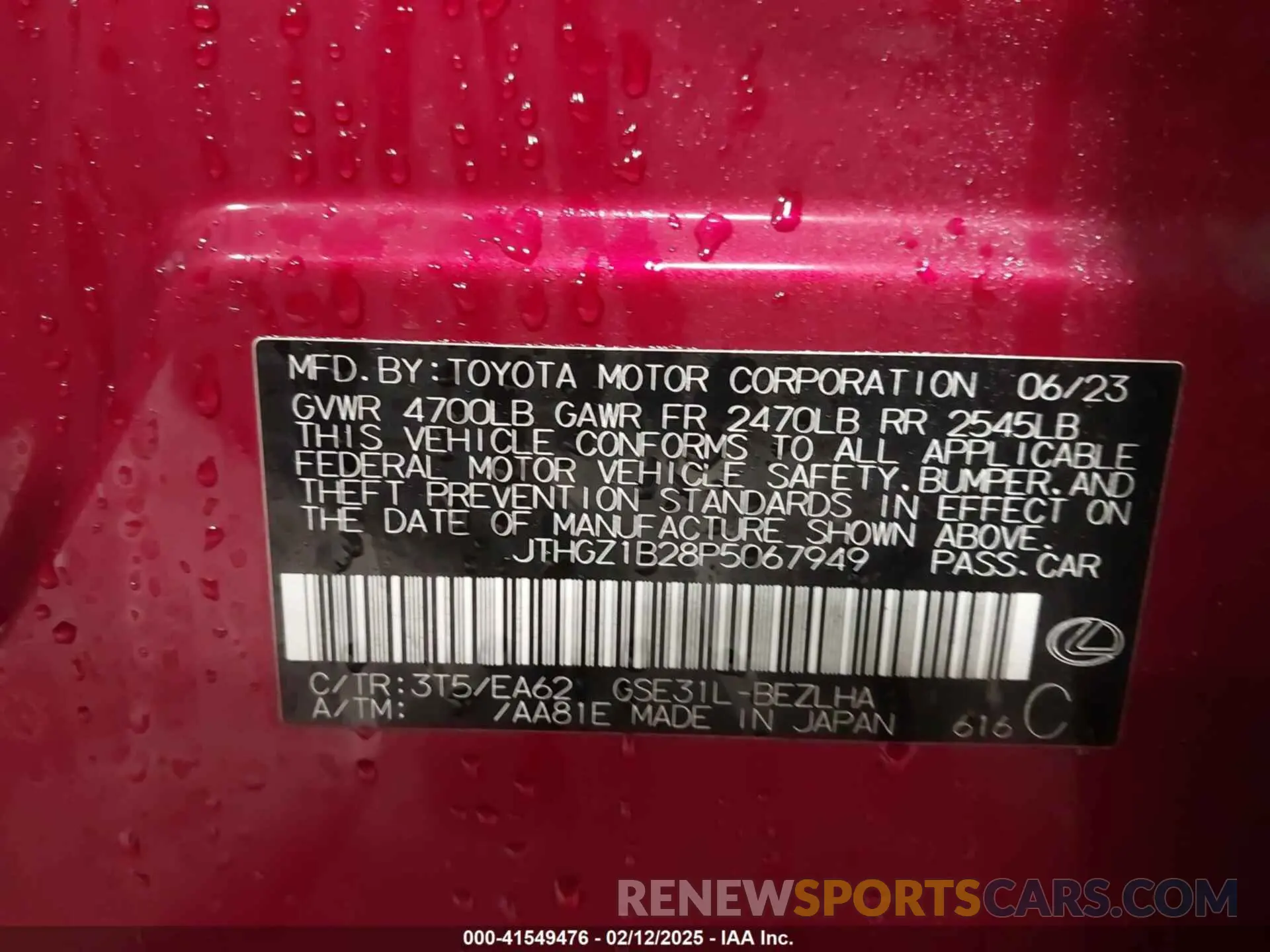9 Photograph of a damaged car JTHGZ1B28P5067949 LEXUS IS 350 2023