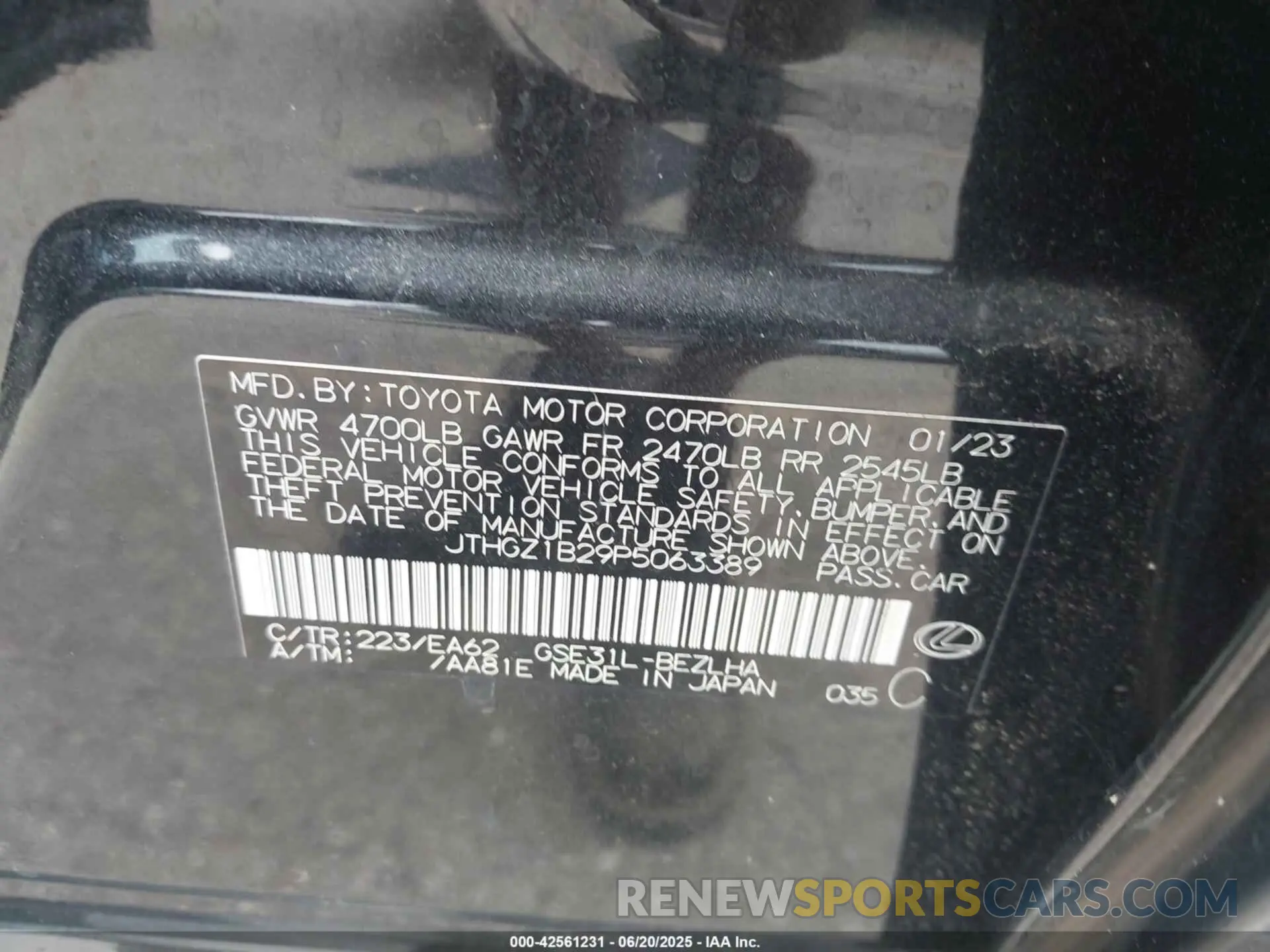 9 Photograph of a damaged car JTHGZ1B29P5063389 LEXUS IS 350 2023