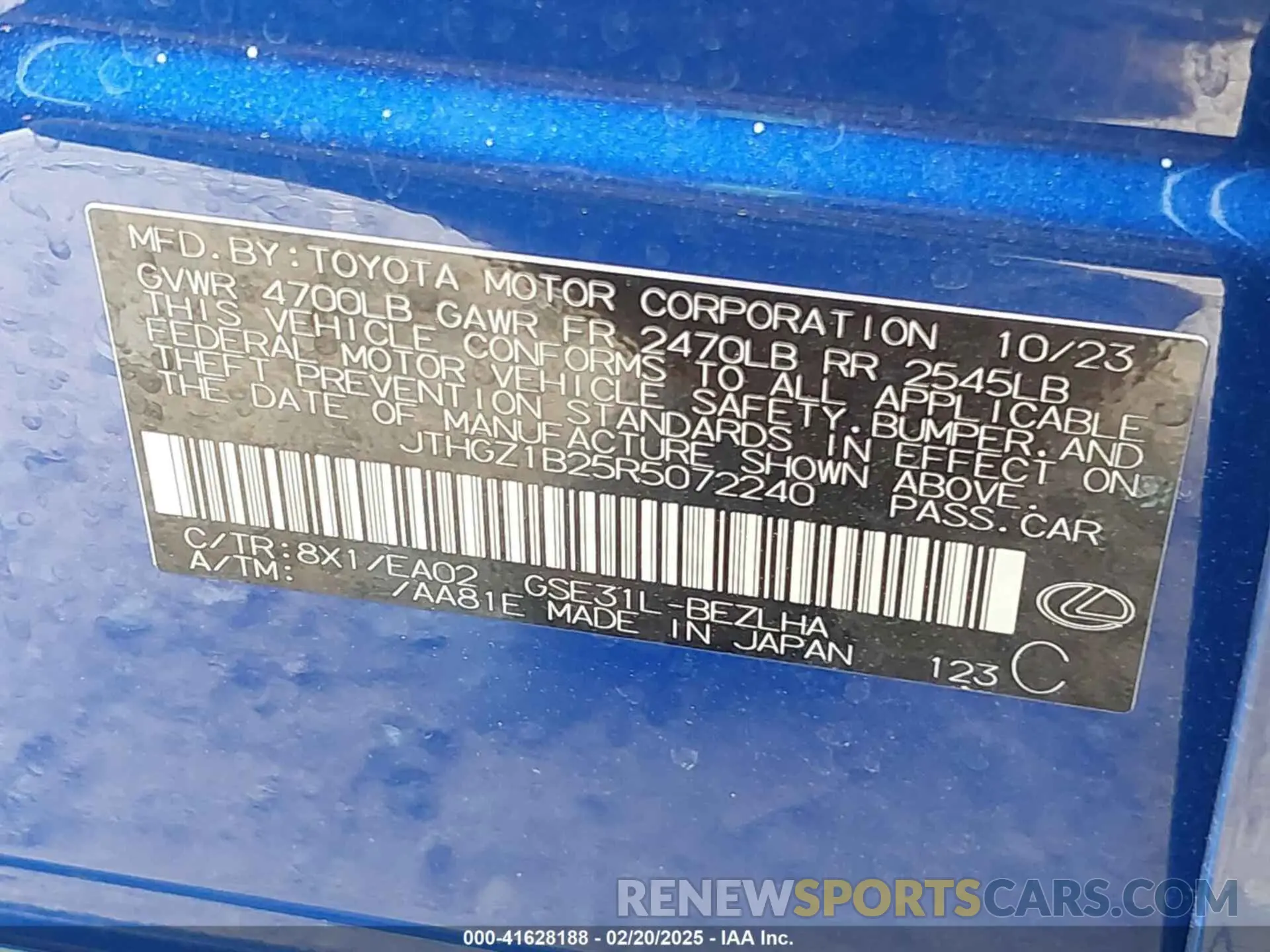 9 Фотография поврежденного автомобиля JTHGZ1B25R5072240 LEXUS IS 350 2024