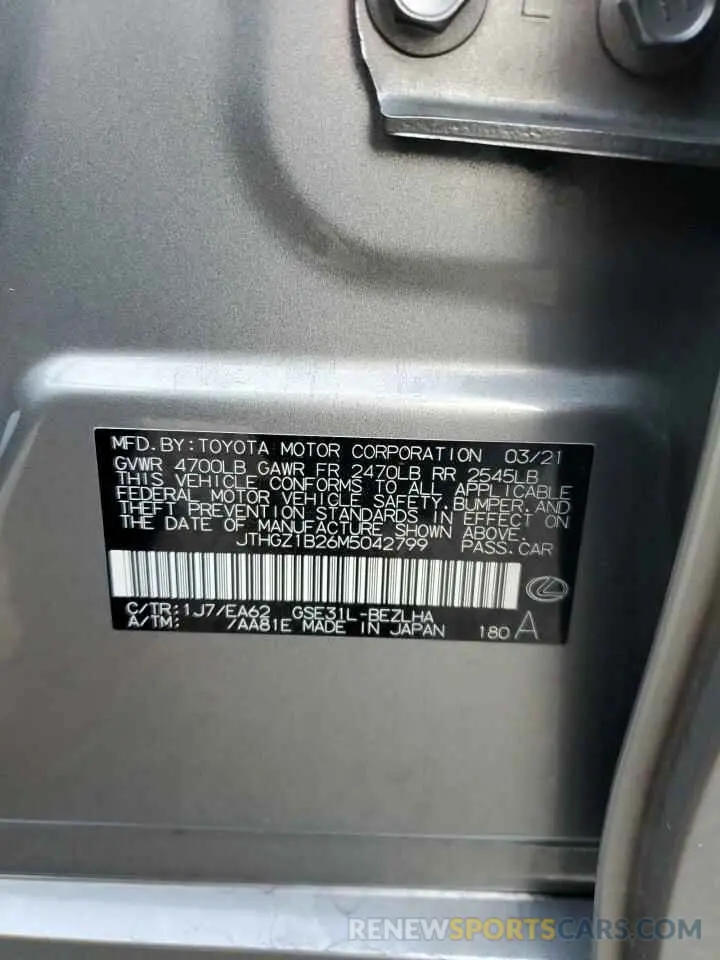 13 Фотография поврежденного автомобиля JTHGZ1B26M5042799 LEXUS IS 350 F S 2021