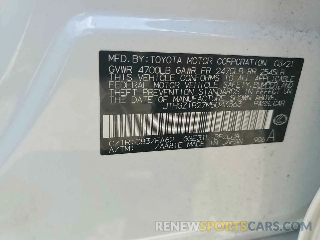13 Photograph of a damaged car JTHGZ1B27M5043363 LEXUS IS 350 F S 2021