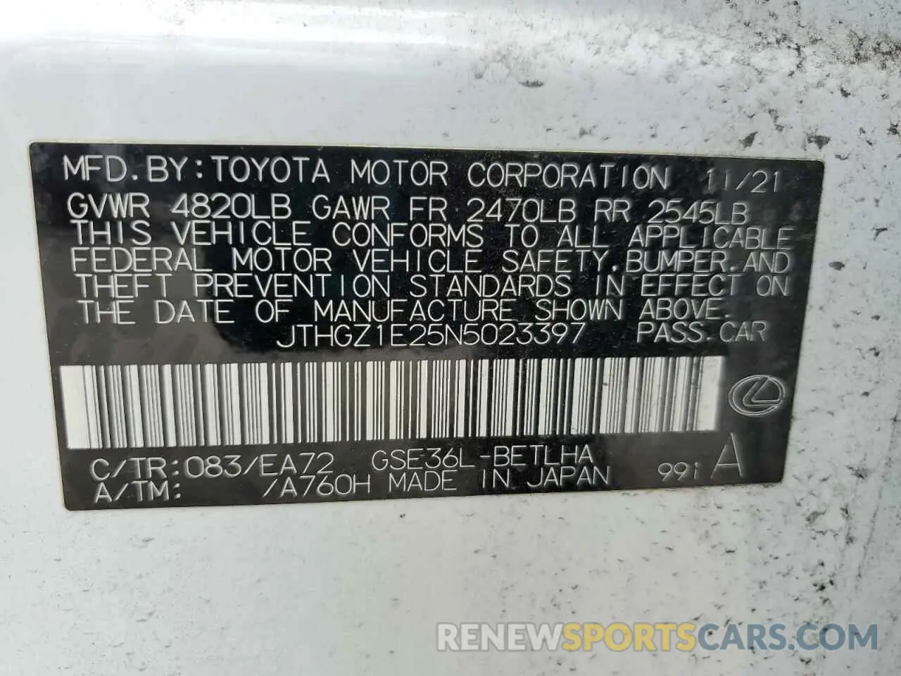 12 Фотография поврежденного автомобиля JTHGZ1E25N5023397 LEXUS IS 350 F S 2022