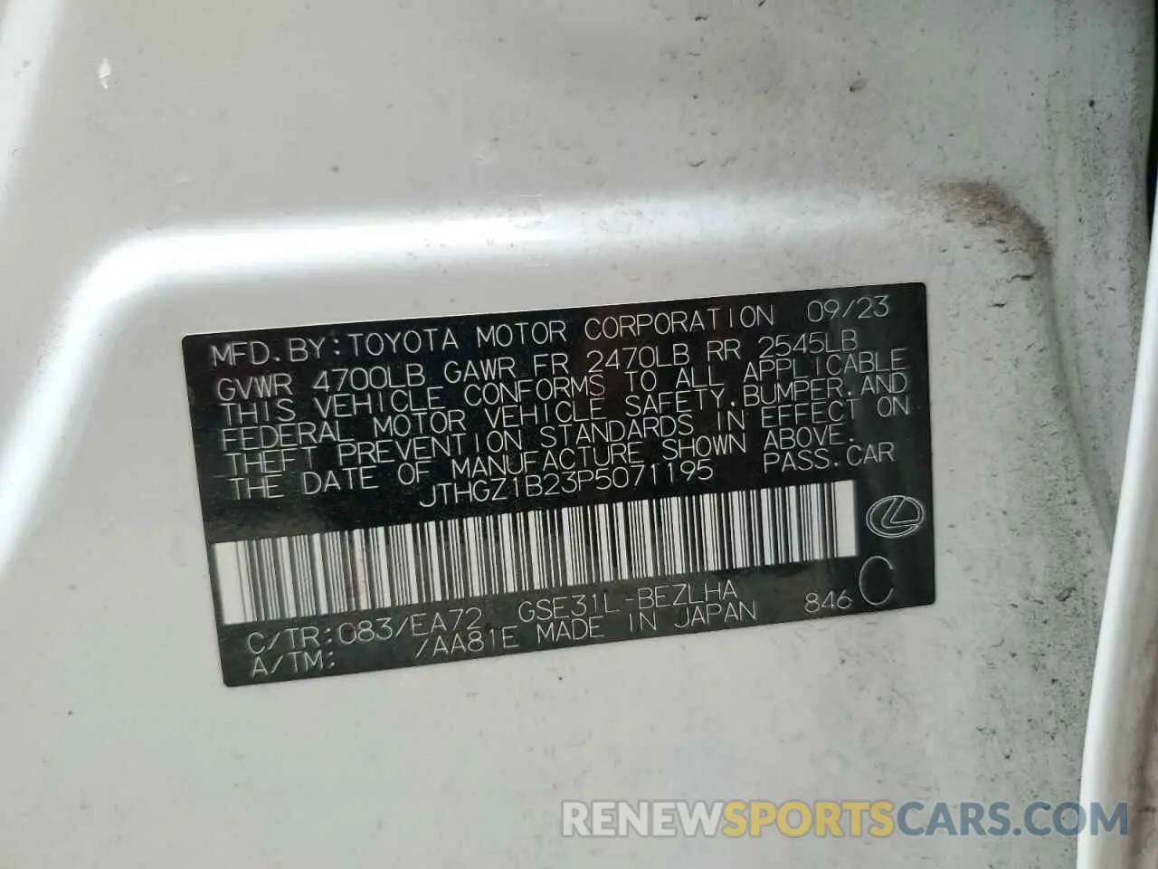 12 Photograph of a damaged car JTHGZ1B23P5071195 LEXUS IS 350 F S 2023