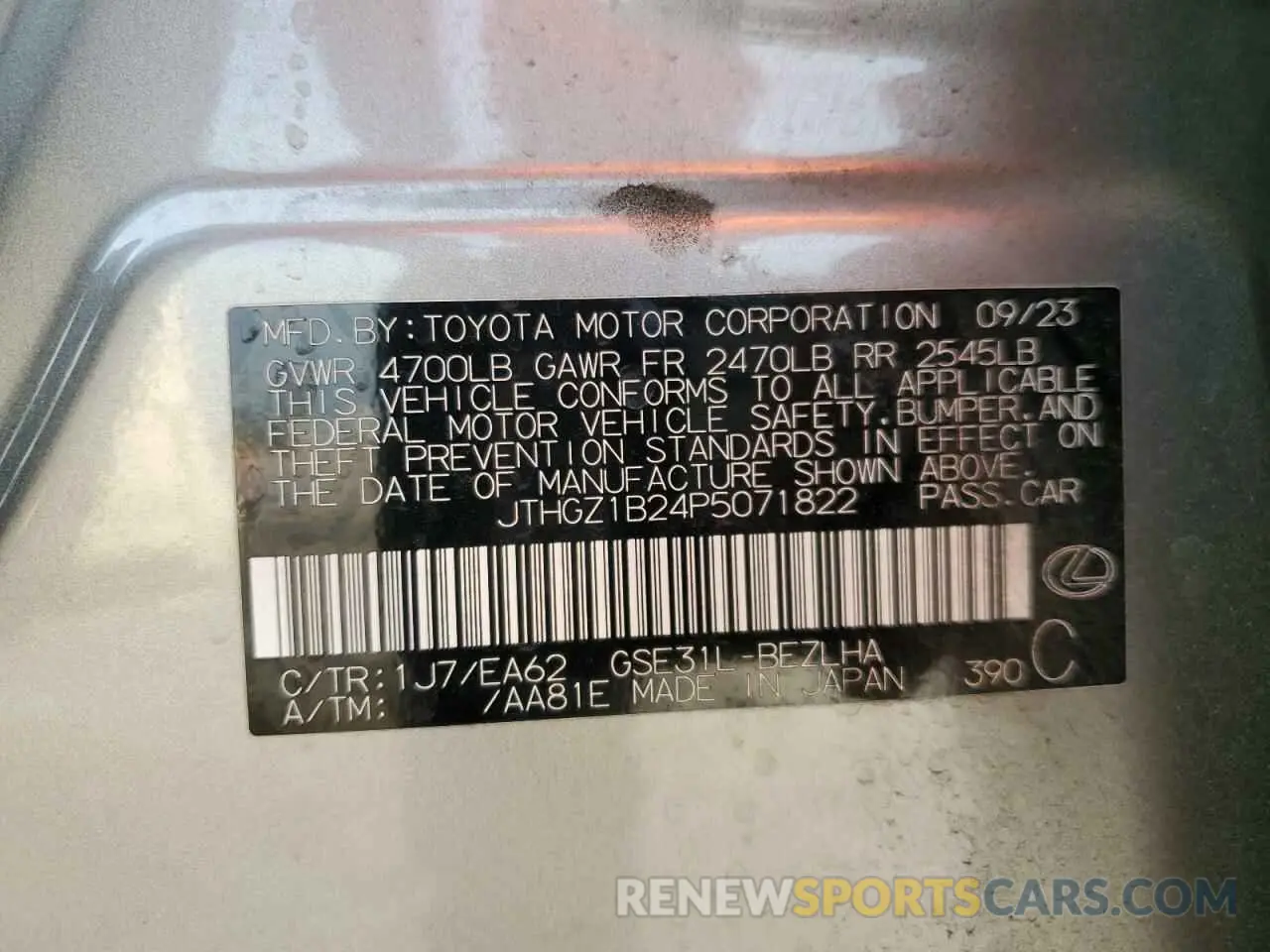 12 Photograph of a damaged car JTHGZ1B24P5071822 LEXUS IS 350 F S 2023