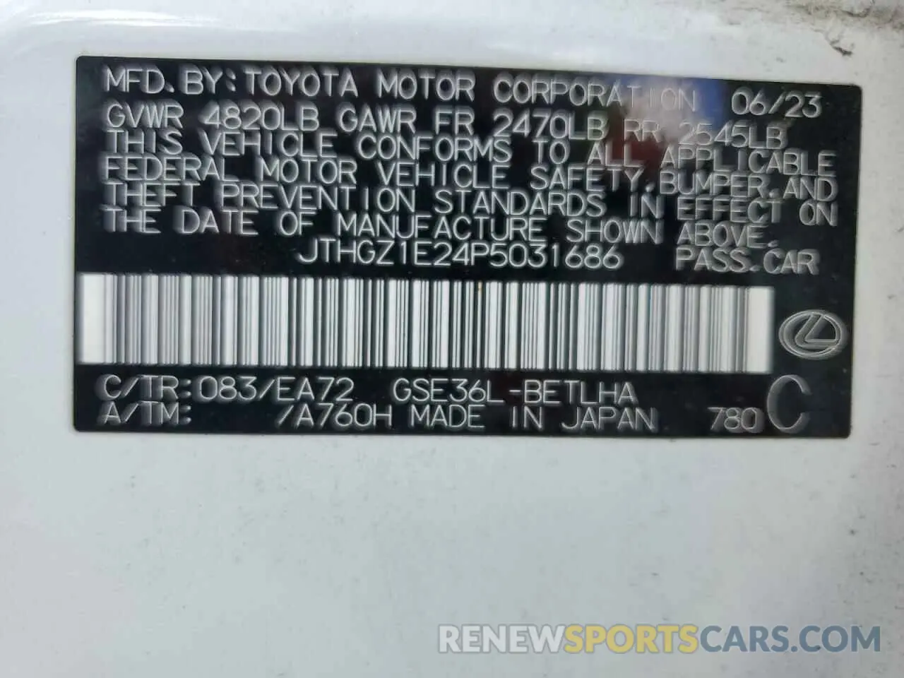 13 Photograph of a damaged car JTHGZ1E24P5031686 LEXUS IS 350 F S 2023