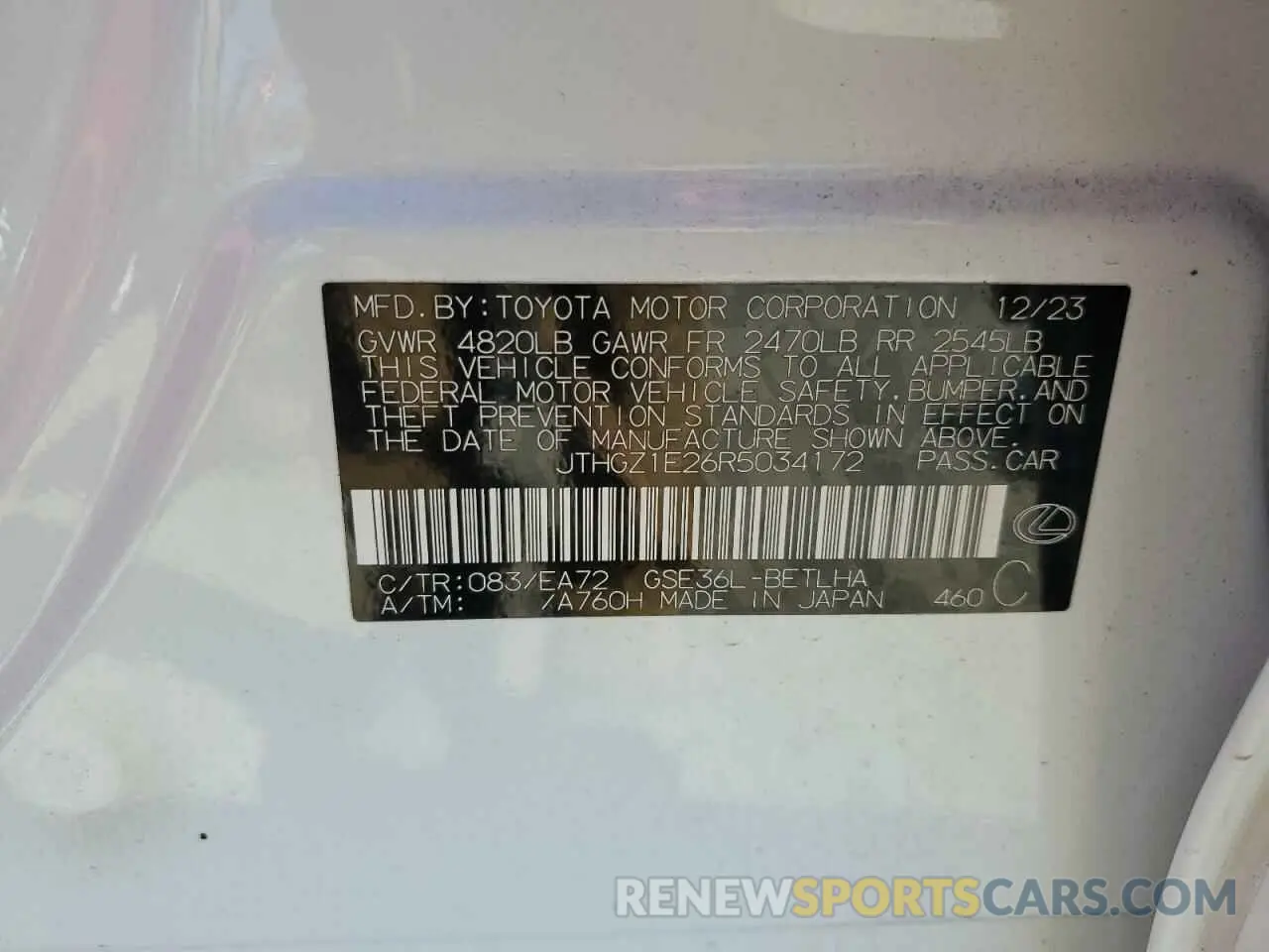 12 Фотография поврежденного автомобиля JTHGZ1E26R5034172 LEXUS IS 350 F S 2024