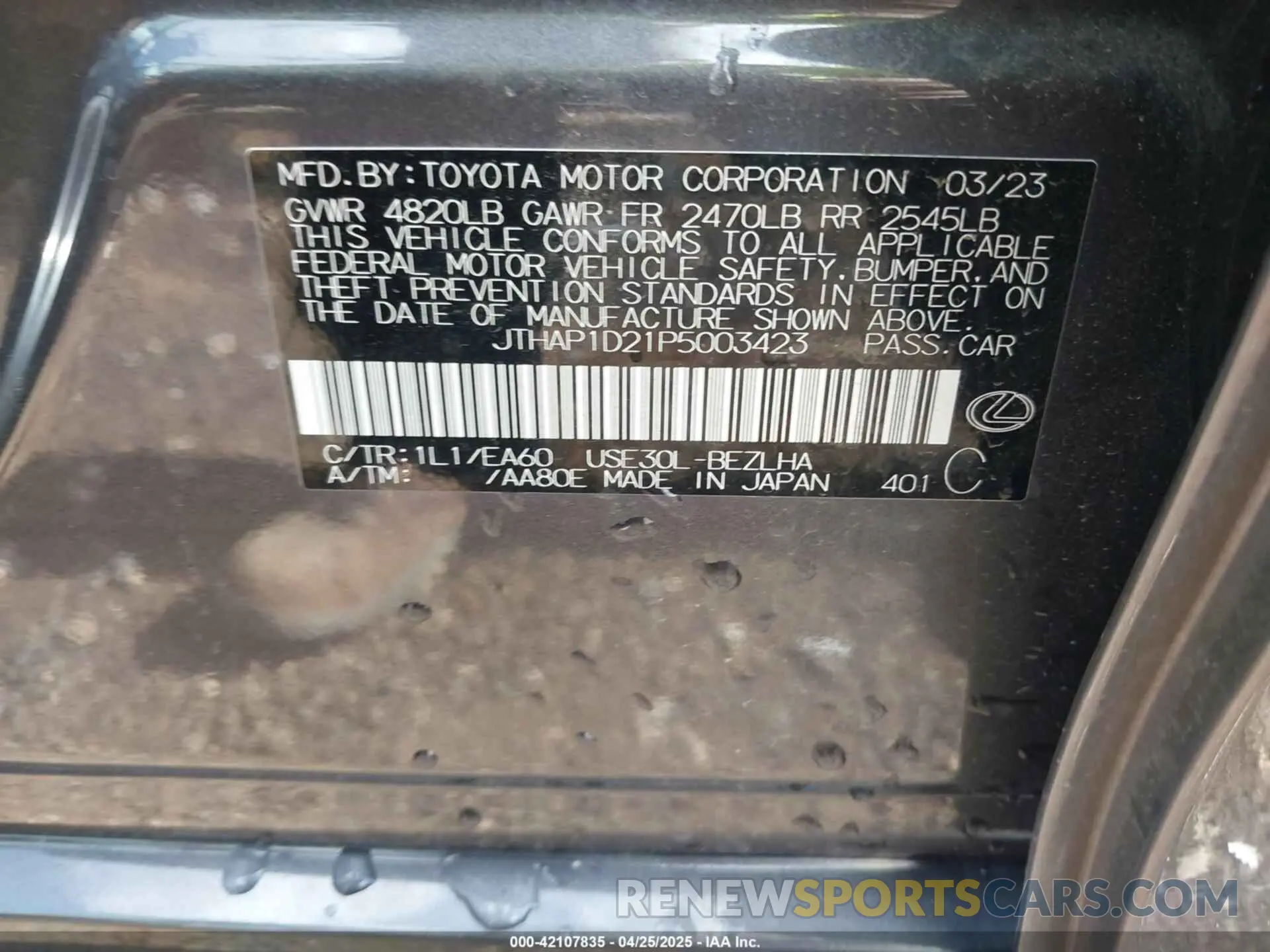 9 Photograph of a damaged car JTHAP1D21P5003423 LEXUS IS 500 2023