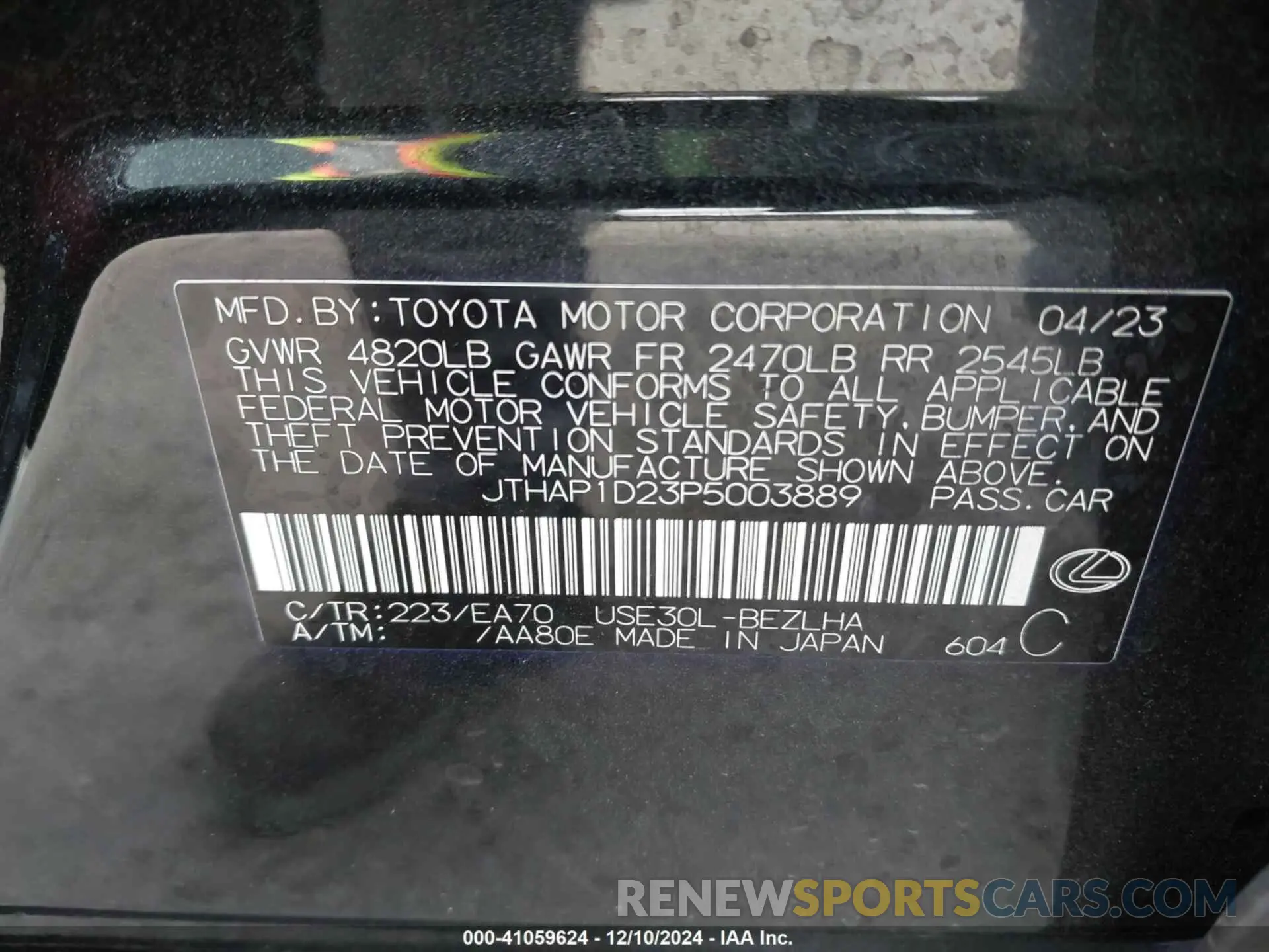 9 Фотография поврежденного автомобиля JTHAP1D23P5003889 LEXUS IS 500 2023