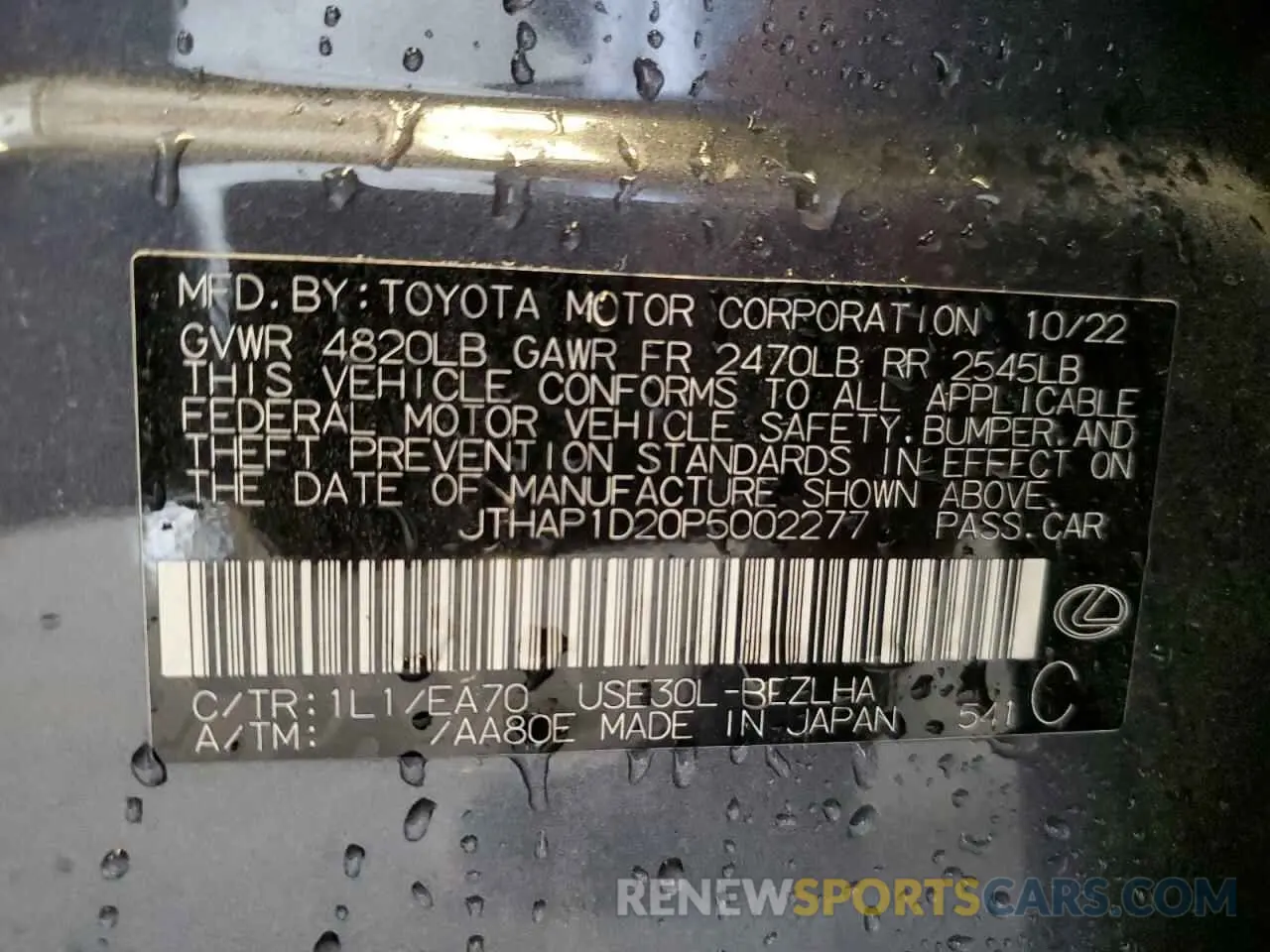 13 Photograph of a damaged car JTHAP1D20P5002277 LEXUS IS 500 F S 2023
