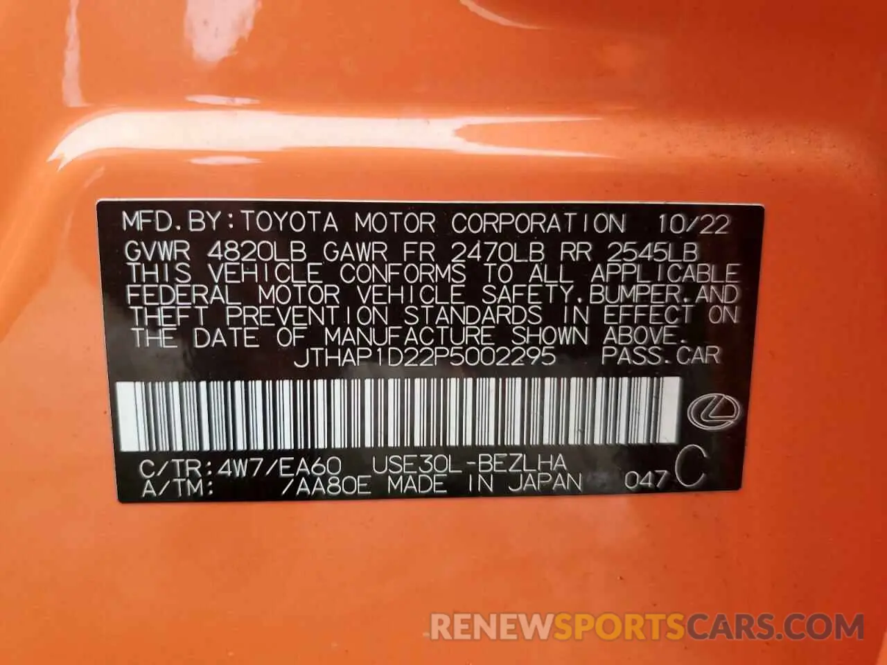 13 Фотография поврежденного автомобиля JTHAP1D22P5002295 LEXUS IS 500 F S 2023