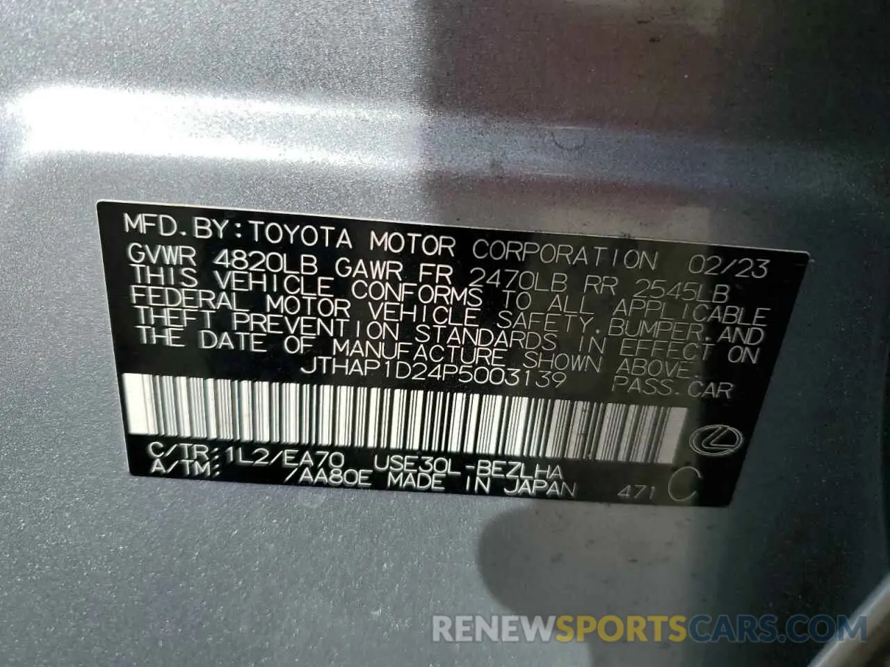 12 Фотография поврежденного автомобиля JTHAP1D24P5003139 LEXUS IS 500 F S 2023