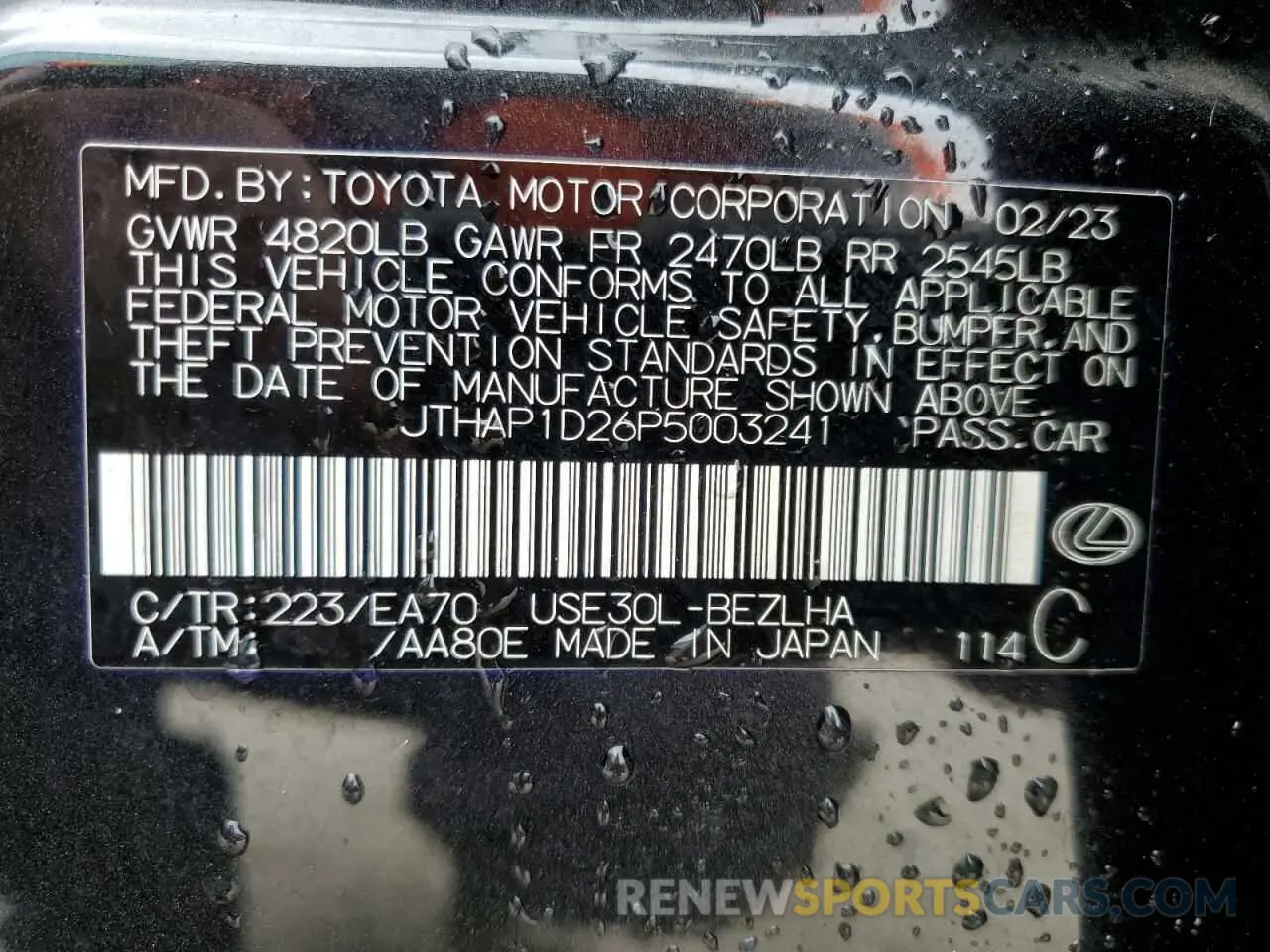 13 Фотография поврежденного автомобиля JTHAP1D26P5003241 LEXUS IS 500 F S 2023