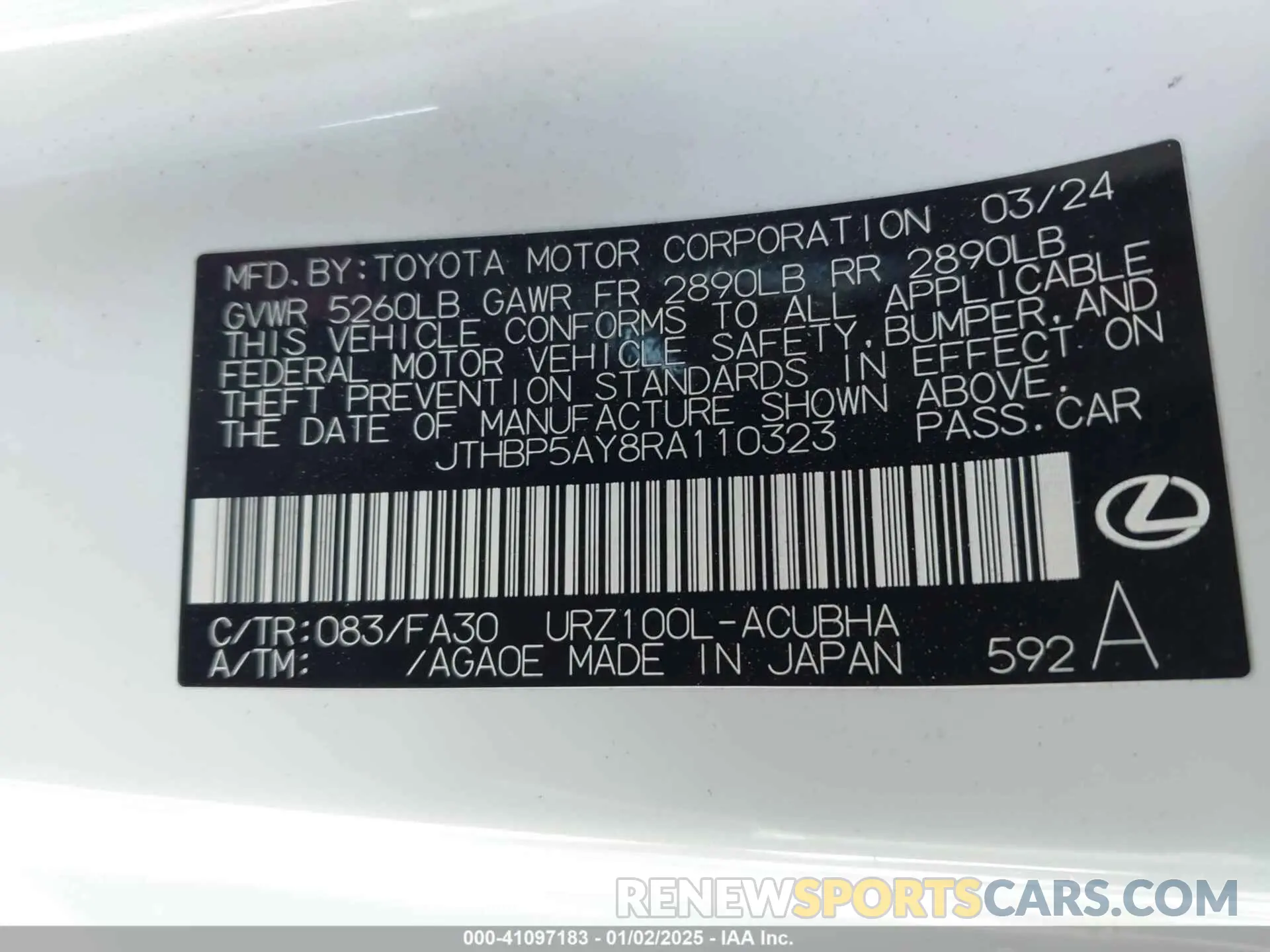 9 Фотография поврежденного автомобиля JTHBP5AY8RA110323 LEXUS LC 500 2024