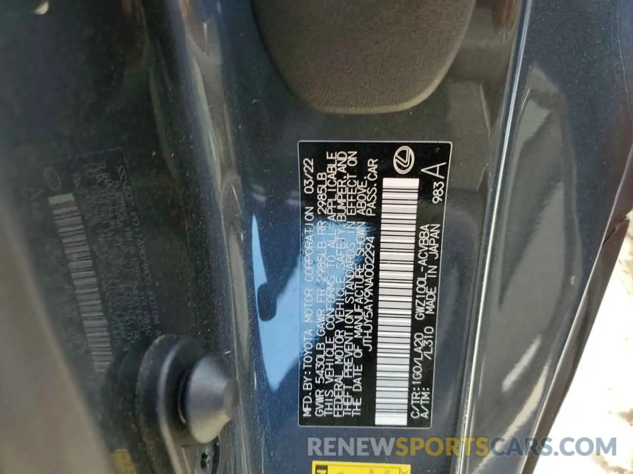 13 Photograph of a damaged car JTHJY5AY9NA002294 LEXUS LC500 2022