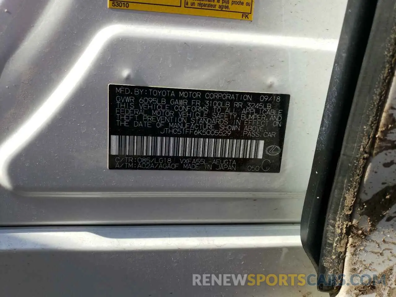 12 Photograph of a damaged car JTHC51FF6K5005529 LEXUS LS500 2019