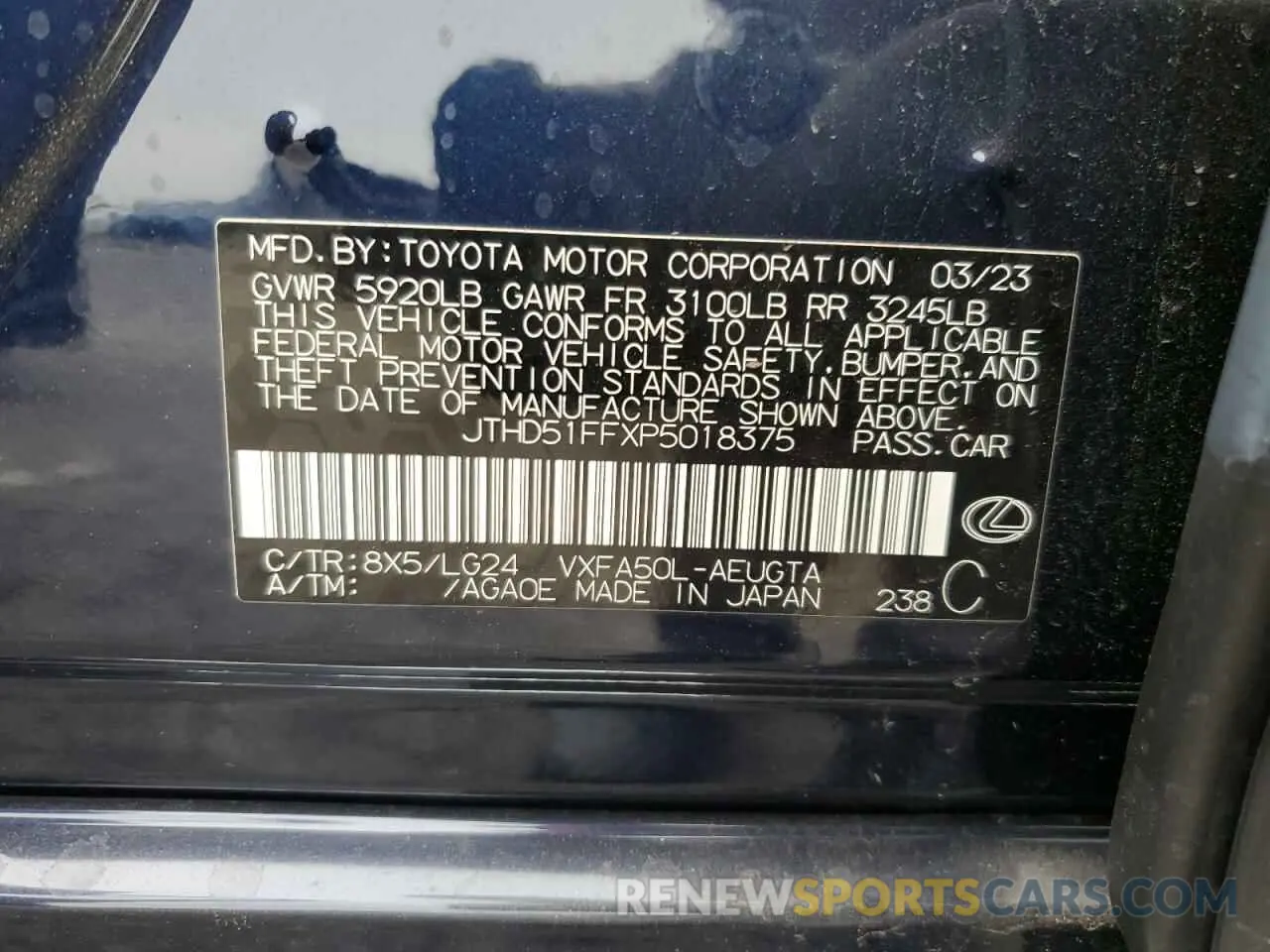 12 Фотография поврежденного автомобиля JTHD51FFXP5018375 LEXUS LS500 2023