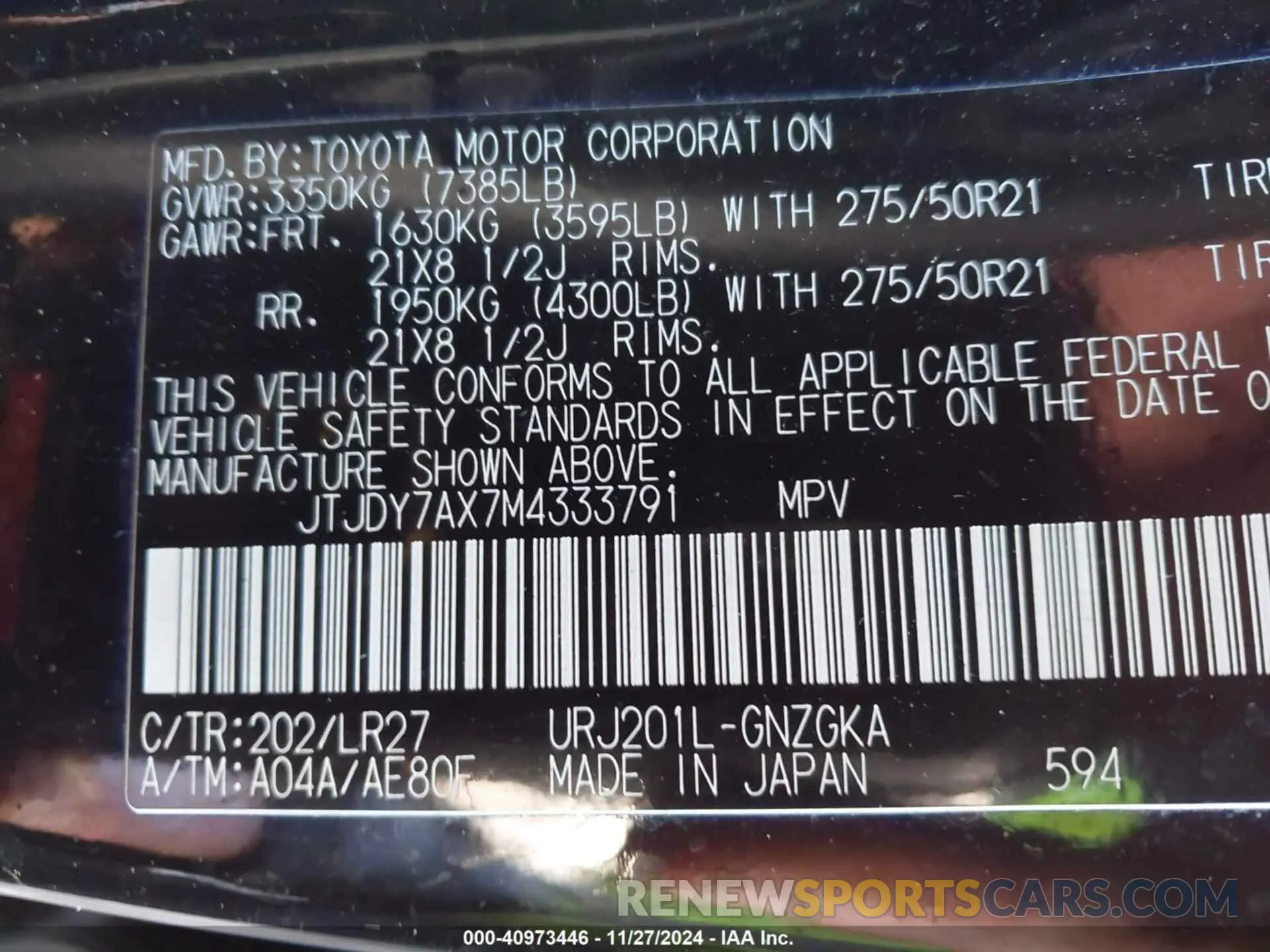 9 Photograph of a damaged car JTJDY7AX7M4333791 LEXUS LX 2021
