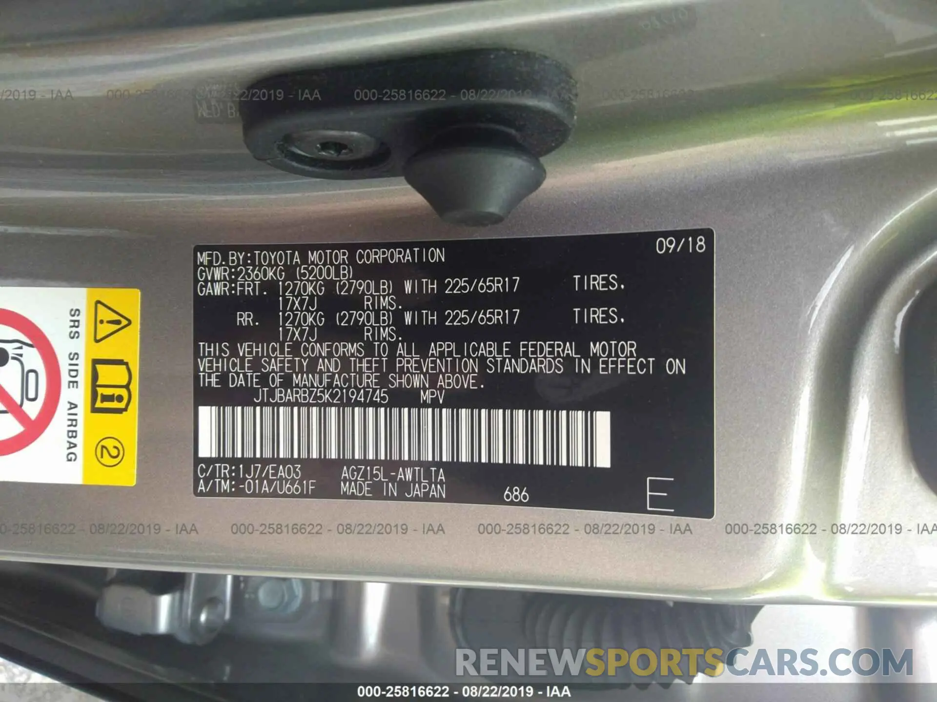 9 Photograph of a damaged car JTJBARBZ5K2194745 LEXUS NX 2019
