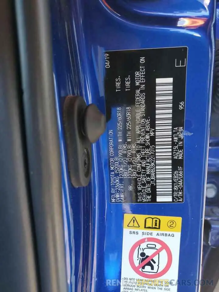 13 Фотография поврежденного автомобиля JTJBARBZ8K2217015 LEXUS NX 2019