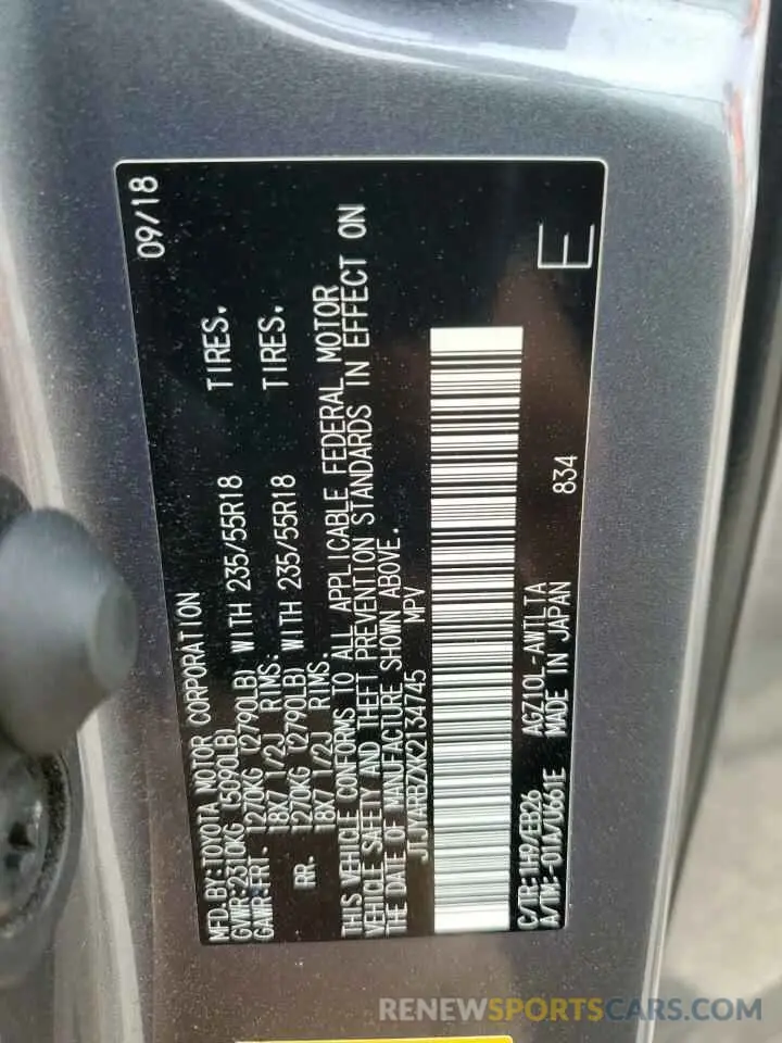 13 Photograph of a damaged car JTJYARBZXK2134745 LEXUS NX 2019