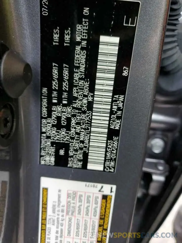 10 Photograph of a damaged car JTJDARBZ1L2177533 LEXUS NX 2020
