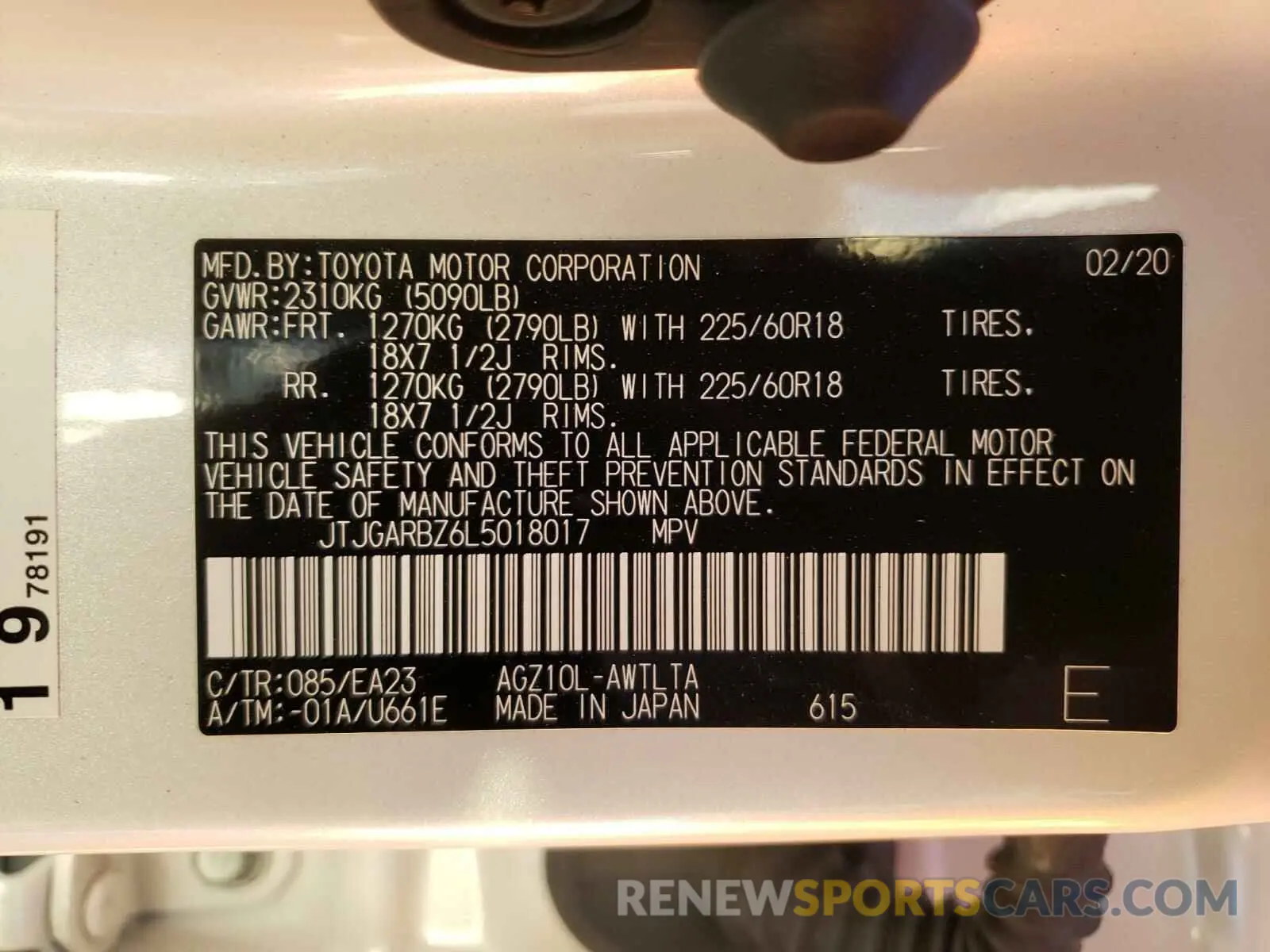 10 Photograph of a damaged car JTJGARBZ6L5018017 LEXUS NX 2020
