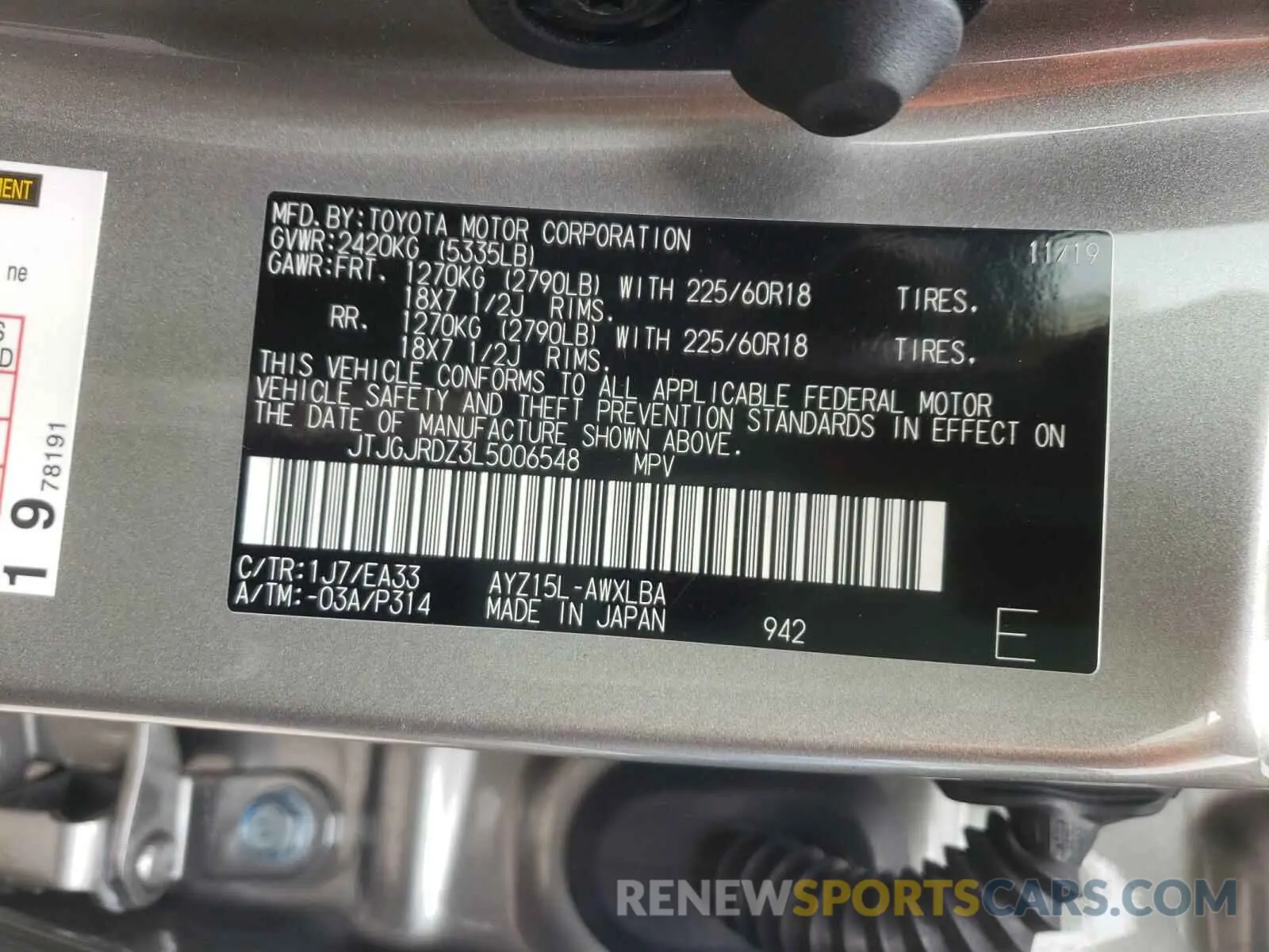 10 Photograph of a damaged car JTJGJRDZ3L5006548 LEXUS NX 2020