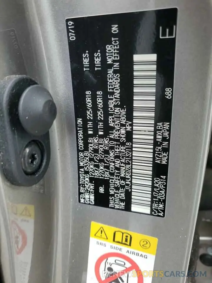 13 Photograph of a damaged car JTJHJRDZ8L2132118 LEXUS NX 2020