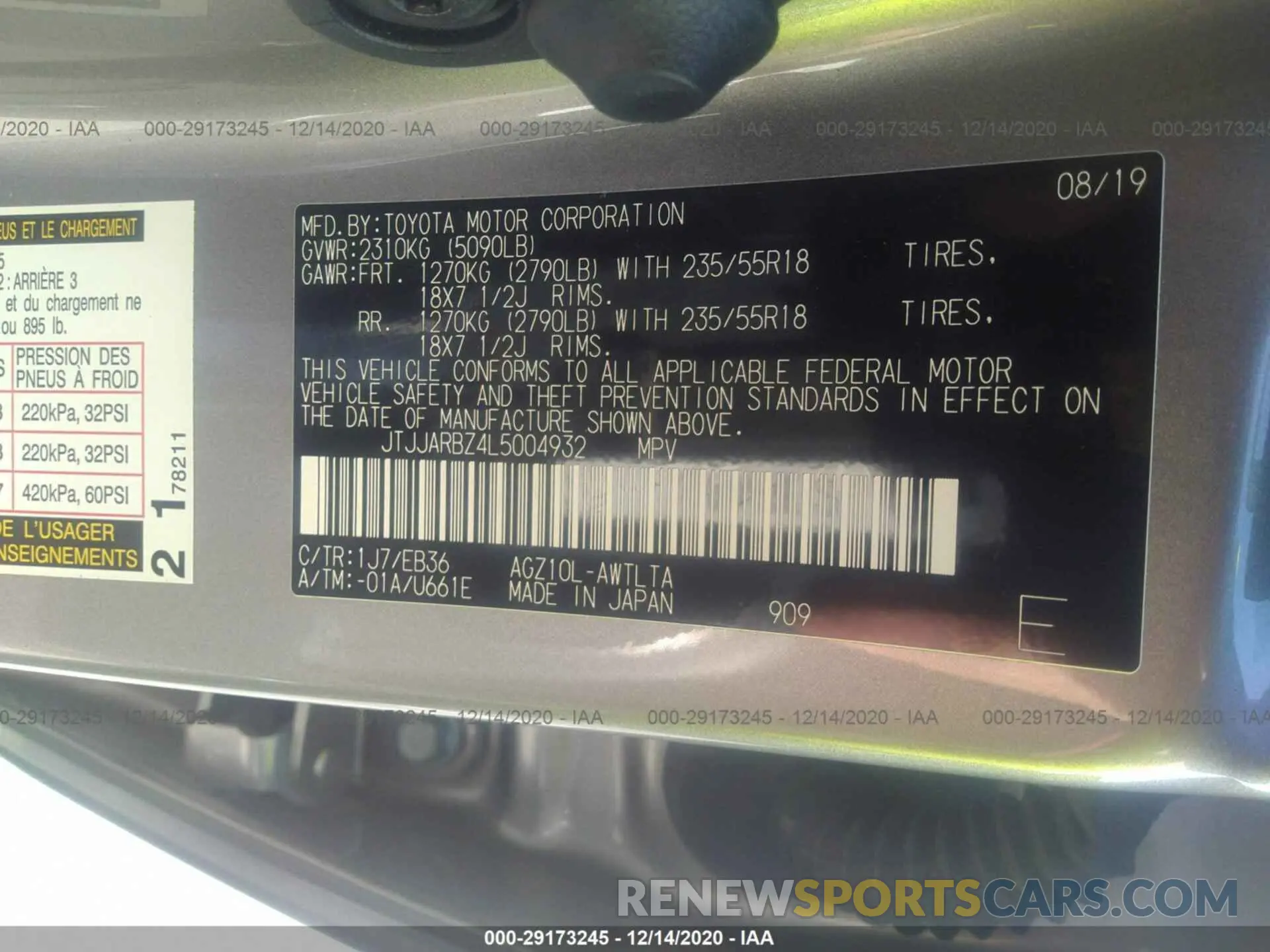9 Photograph of a damaged car JTJJARBZ4L5004932 LEXUS NX 2020