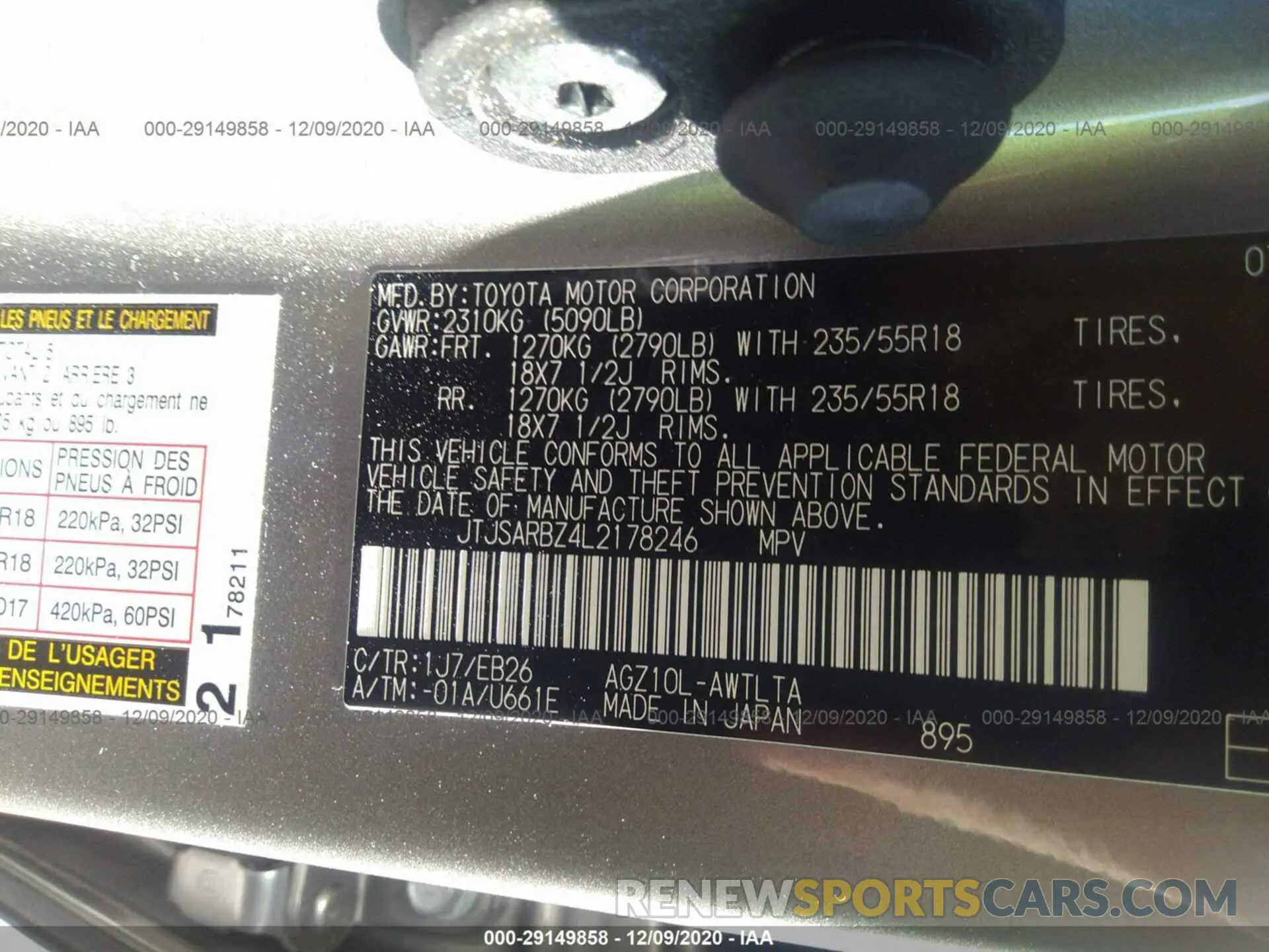 9 Photograph of a damaged car JTJSARBZ4L2178246 LEXUS NX 2020
