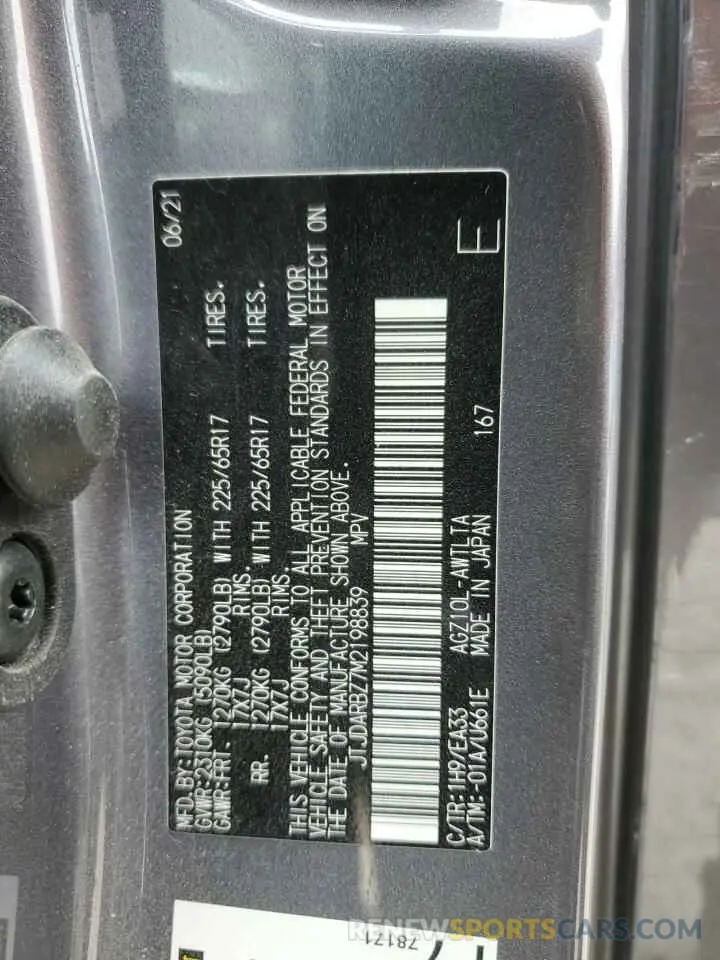13 Фотография поврежденного автомобиля JTJDARBZ7M2198839 LEXUS NX 2021