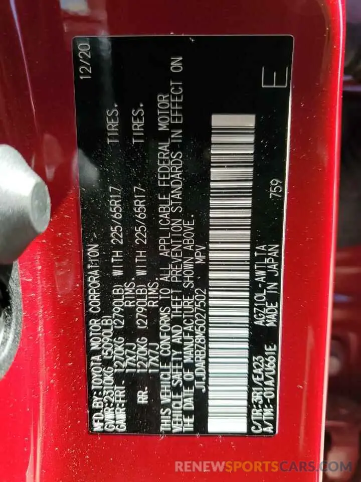 10 Фотография поврежденного автомобиля JTJDARBZ8M5027502 LEXUS NX 2021