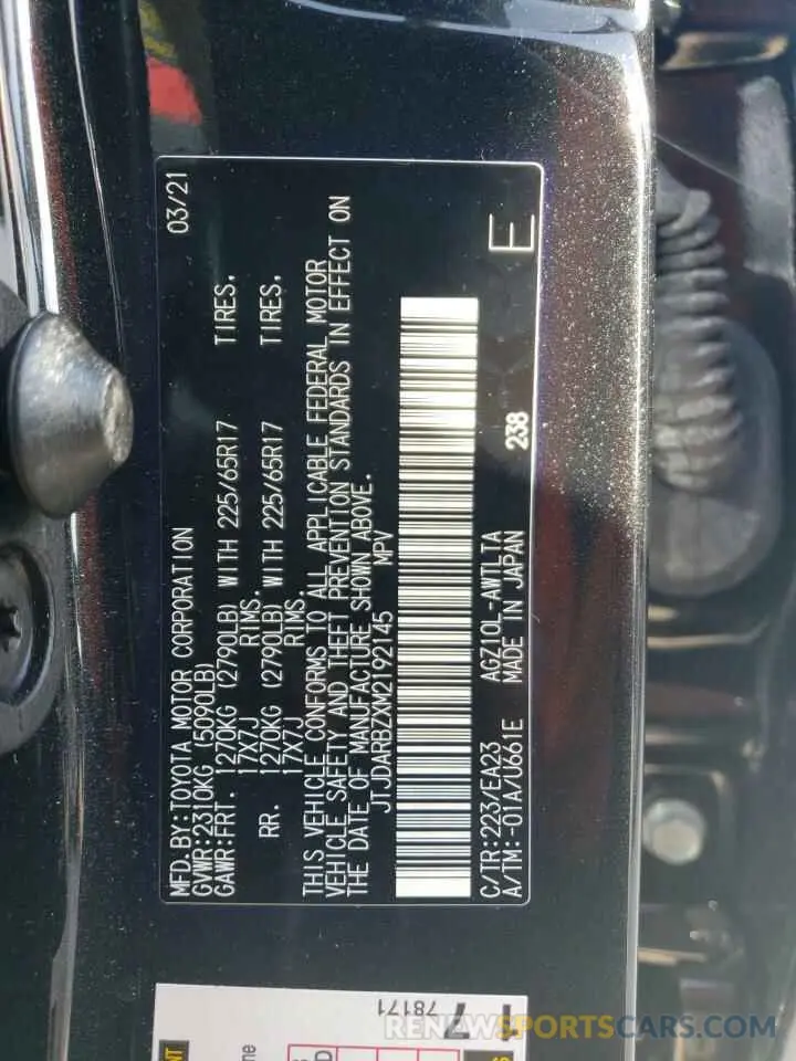 10 Фотография поврежденного автомобиля JTJDARBZXM2192145 LEXUS NX 2021