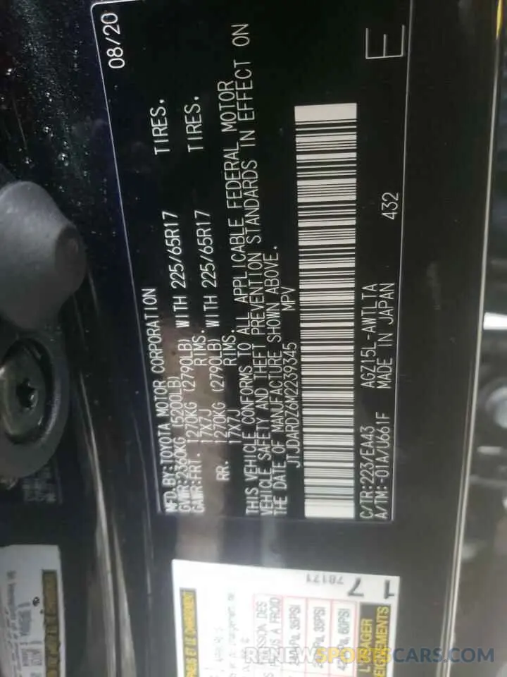 10 Photograph of a damaged car JTJDARDZ6M2239345 LEXUS NX 2021