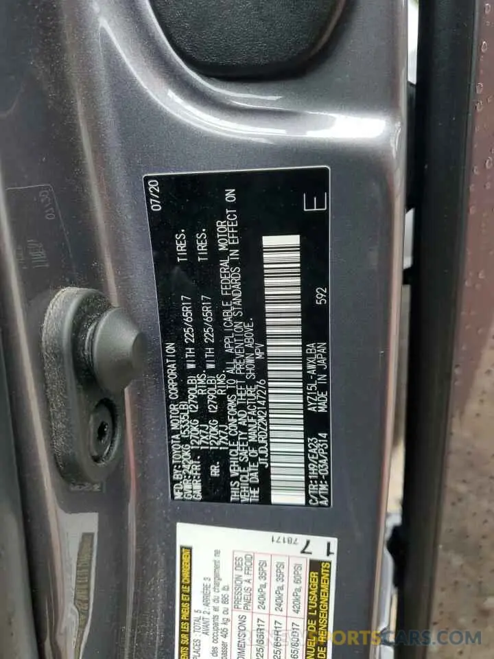 13 Photograph of a damaged car JTJDJRDZ2M2147276 LEXUS NX 2021