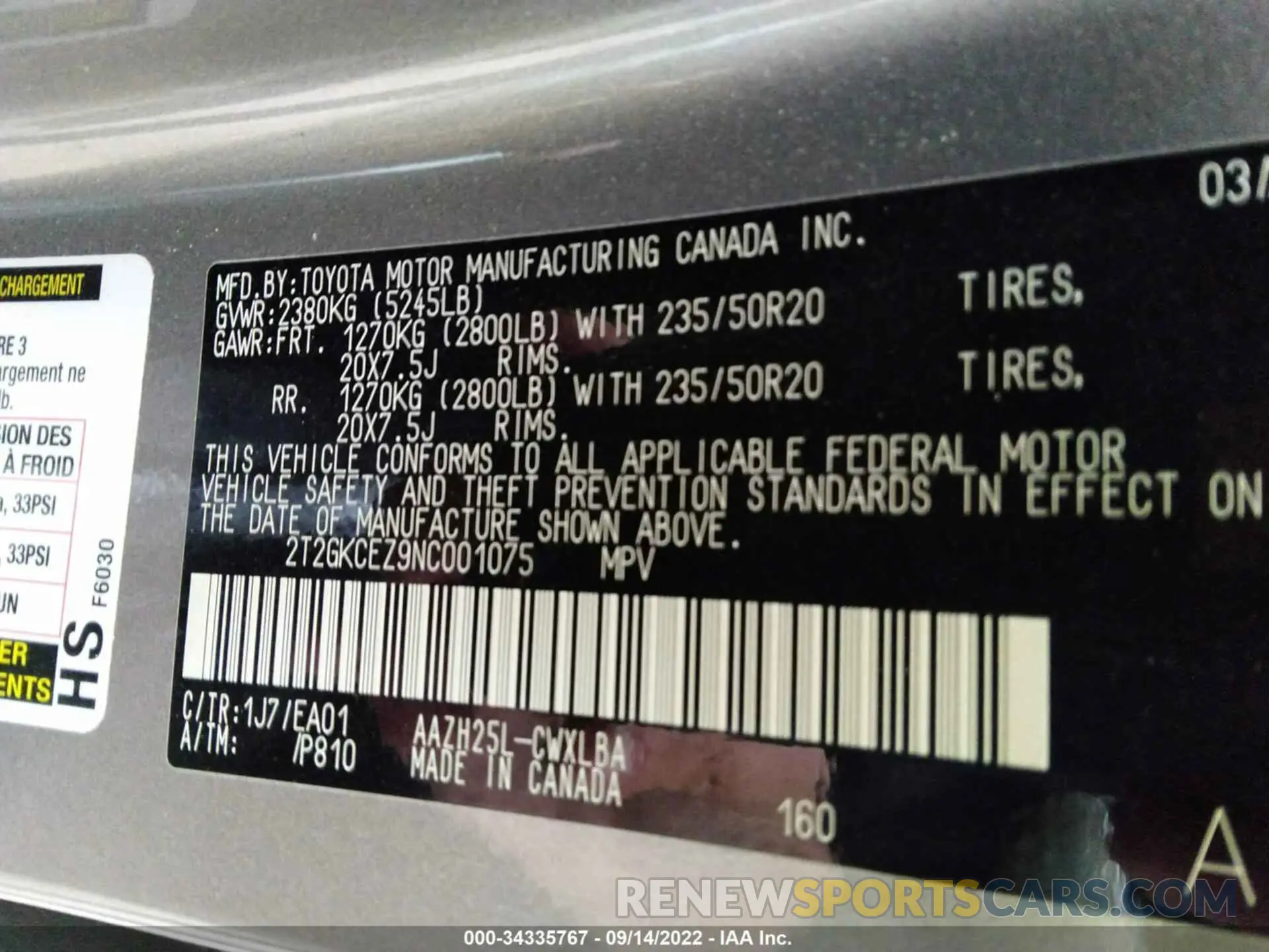 9 Фотография поврежденного автомобиля 2T2GKCEZ9NC001075 LEXUS NX 2022