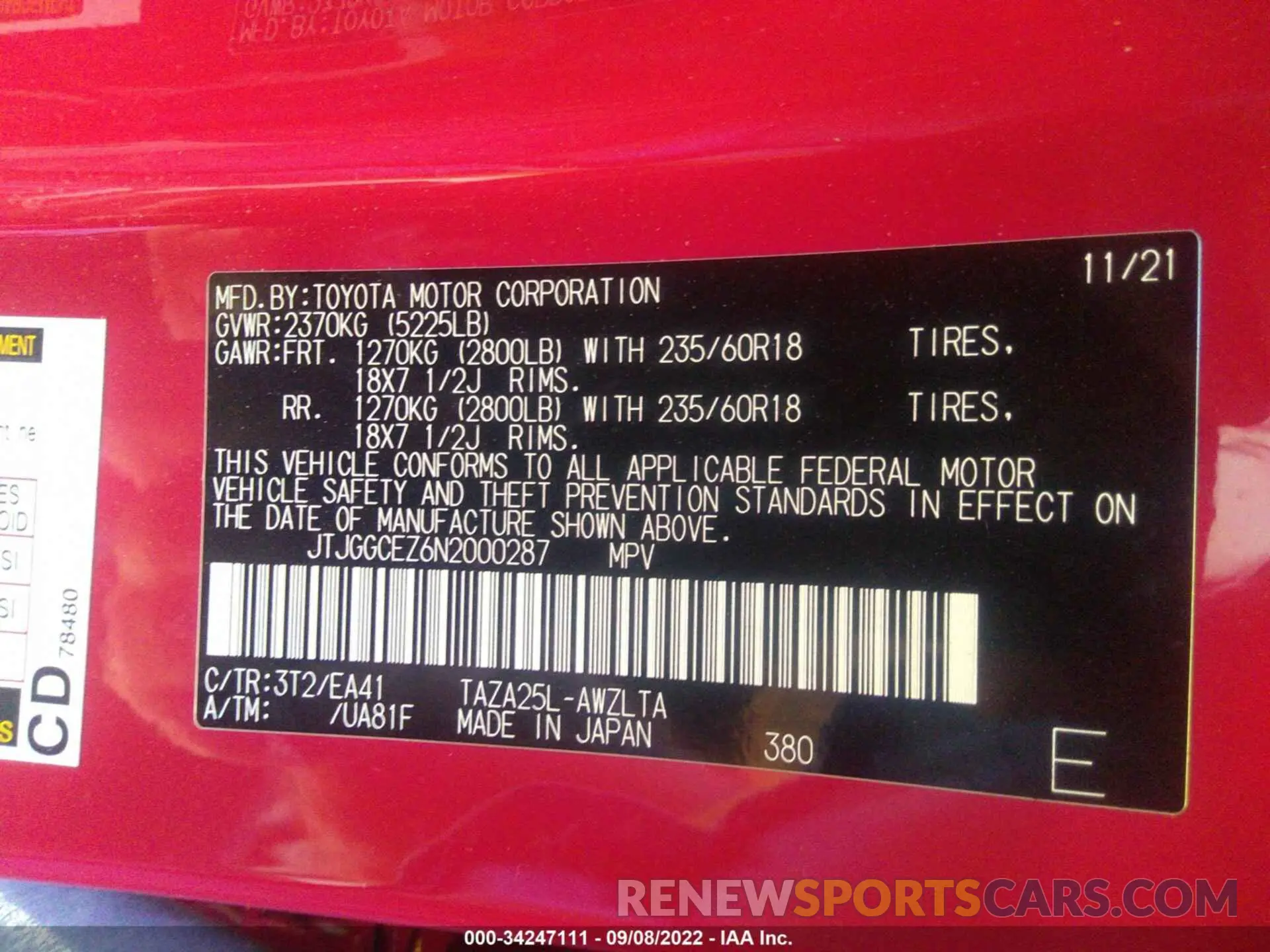 9 Фотография поврежденного автомобиля JTJGGCEZ6N2000287 LEXUS NX 2022