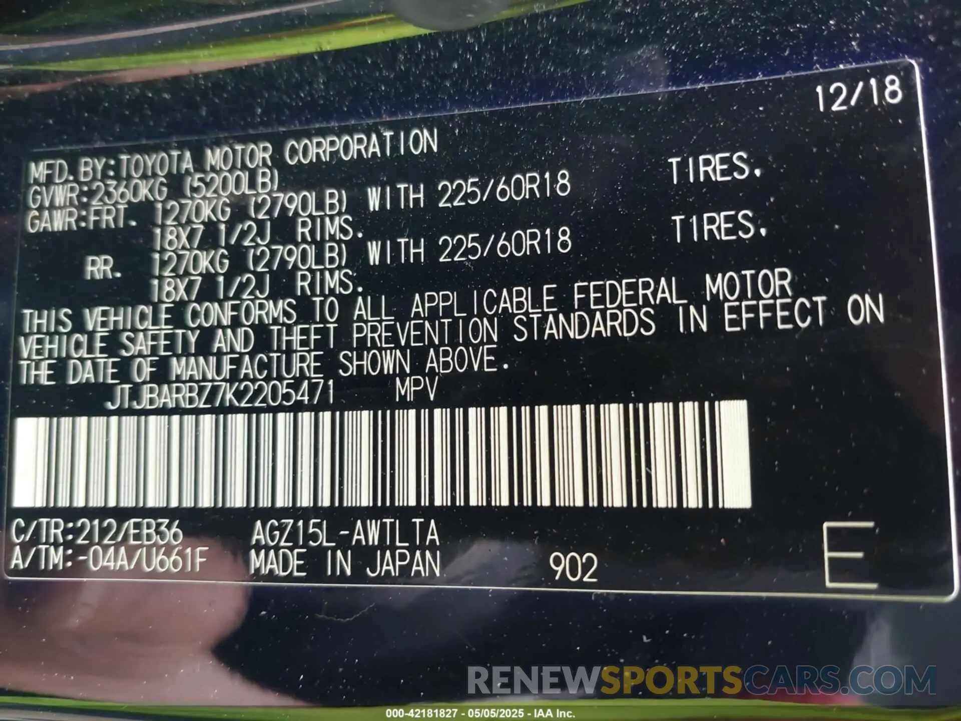 9 Photograph of a damaged car JTJBARBZ7K2205471 LEXUS NX 300 2019