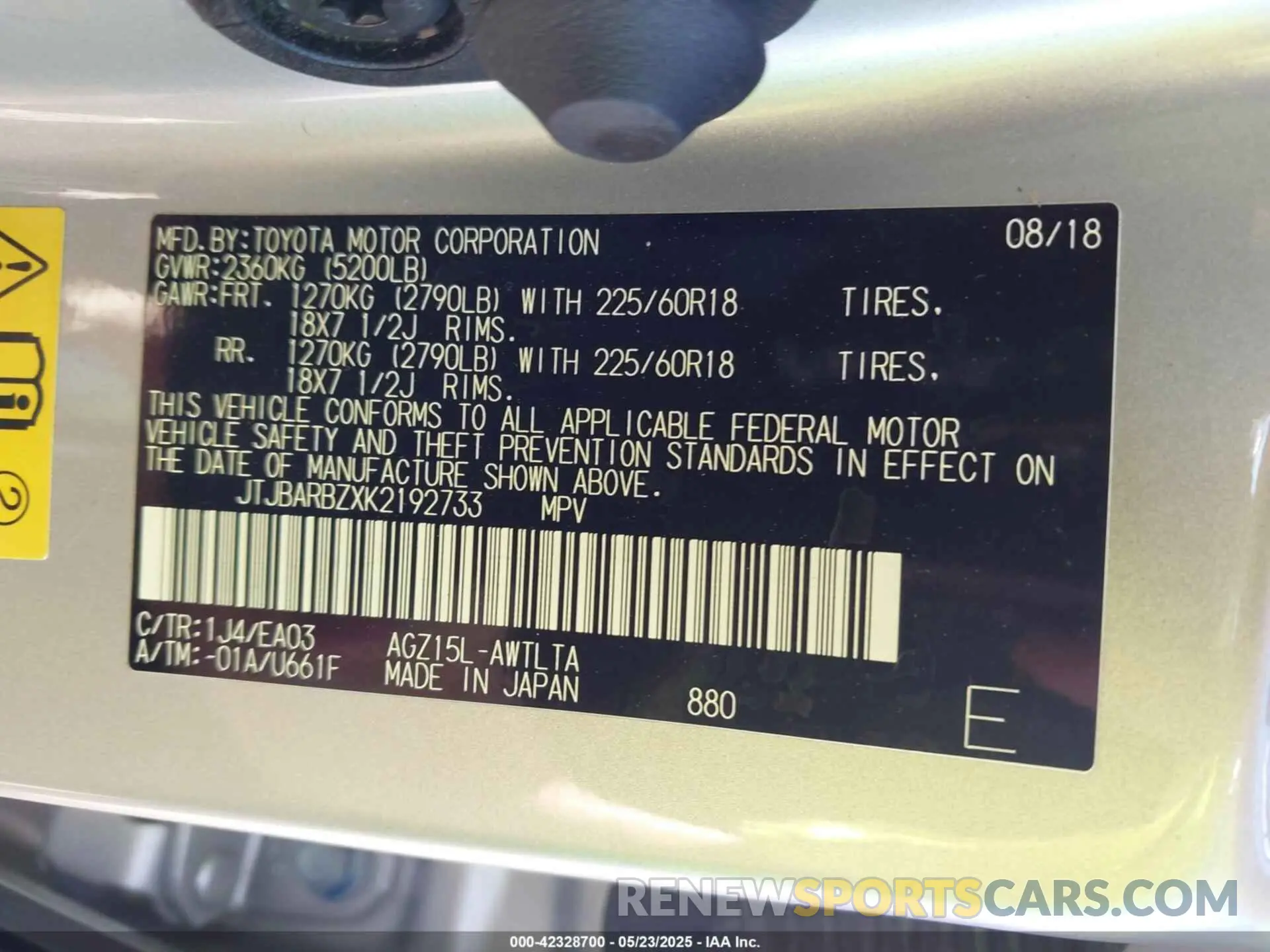 9 Фотография поврежденного автомобиля JTJBARBZXK2192733 LEXUS NX 300 2019