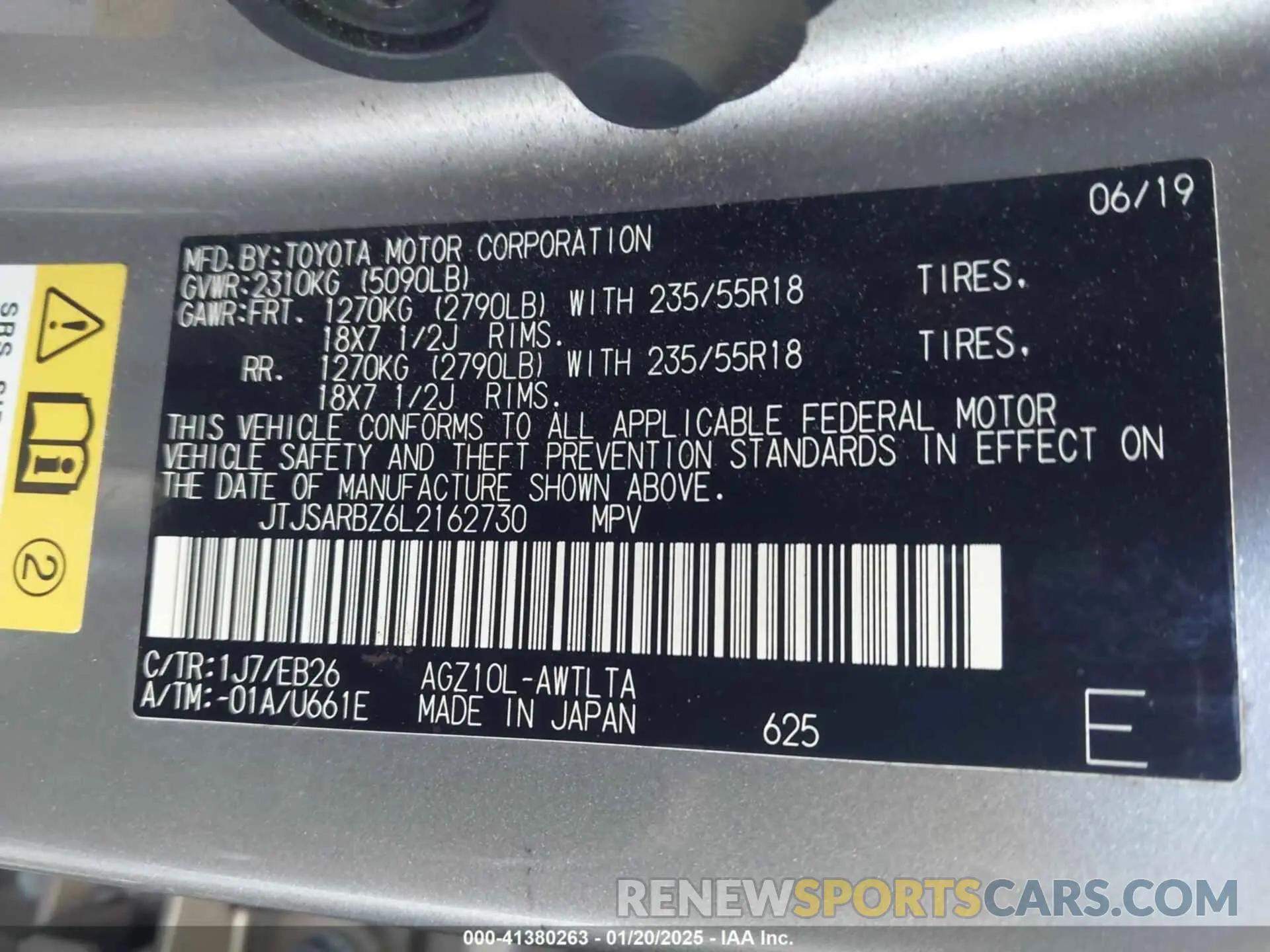 9 Фотография поврежденного автомобиля JTJSARBZ6L2162730 LEXUS NX 300 2020