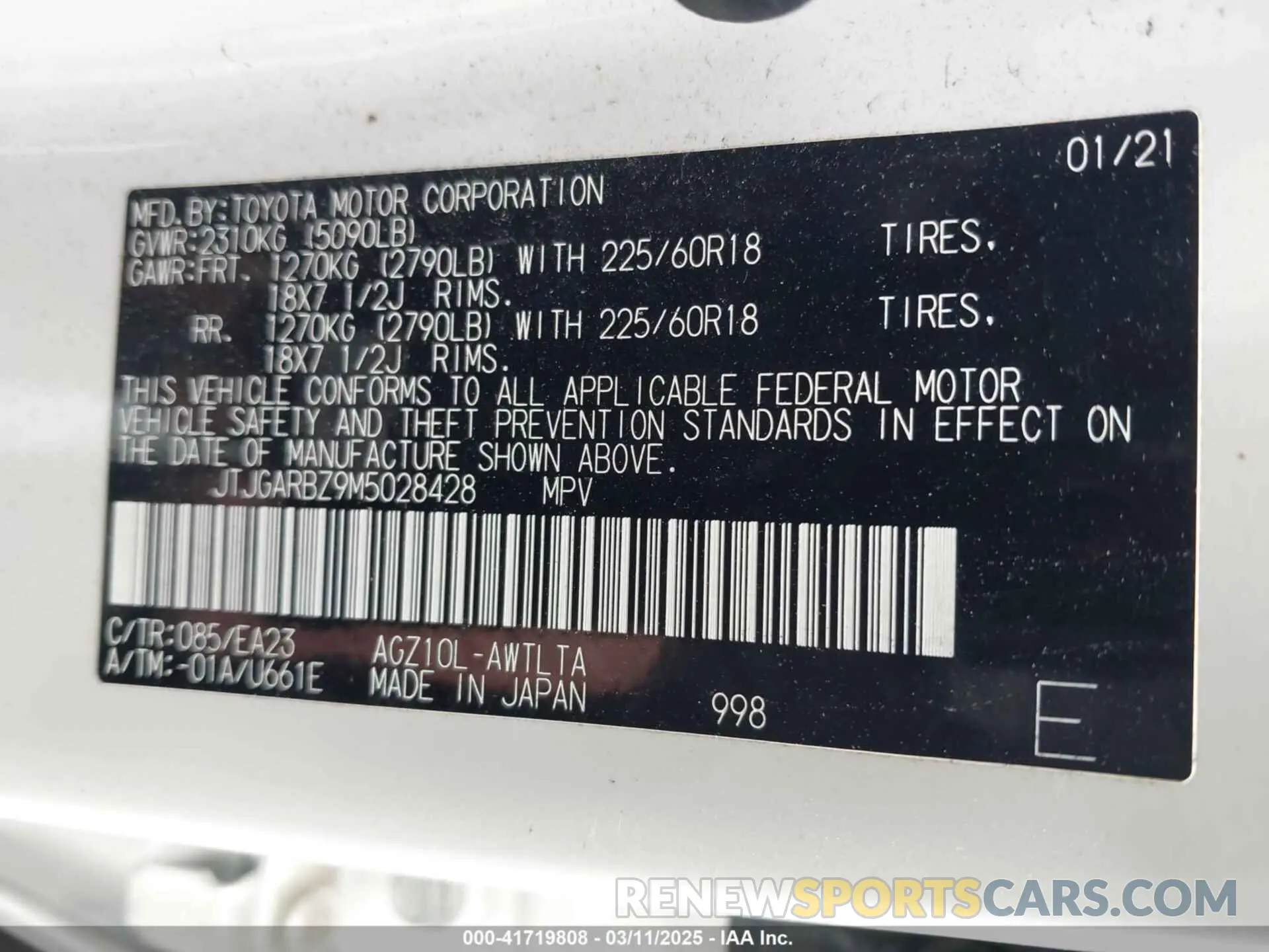 9 Photograph of a damaged car JTJGARBZ9M5028428 LEXUS NX 300 2021